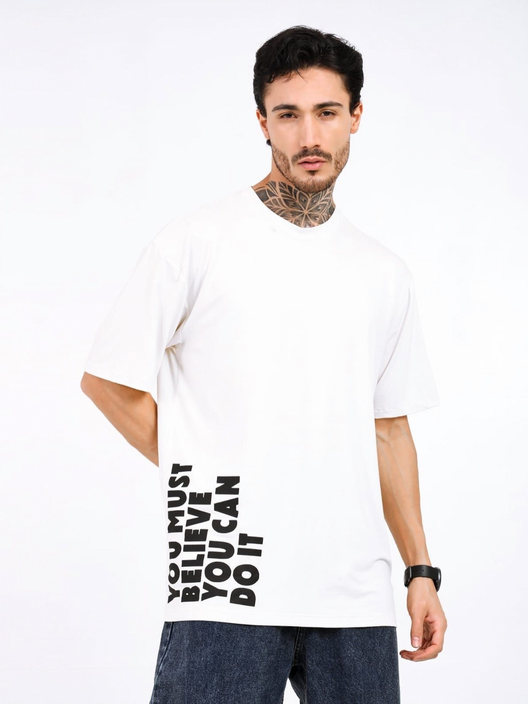 Bamboology Men Anti Odour Typography Printed Round Neck Oversized T-shirt
