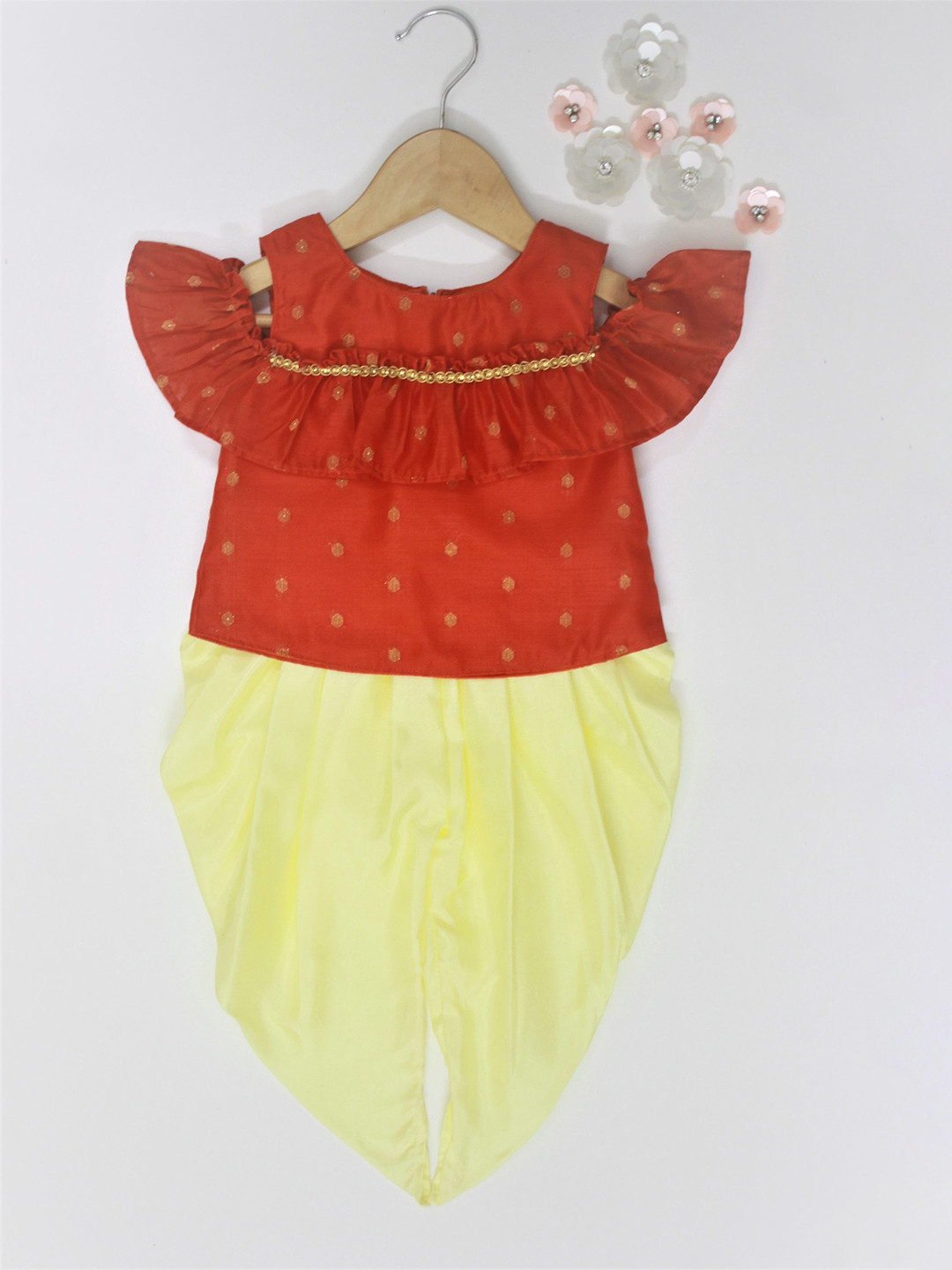 MANY FROCKS & Girls Woven Design Embroidered Top with Dhoti Pant