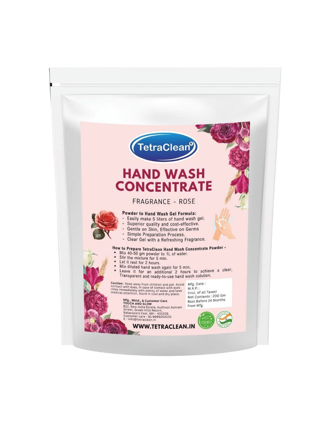 TetraClean Rose Hand Wash Powder - 200 g