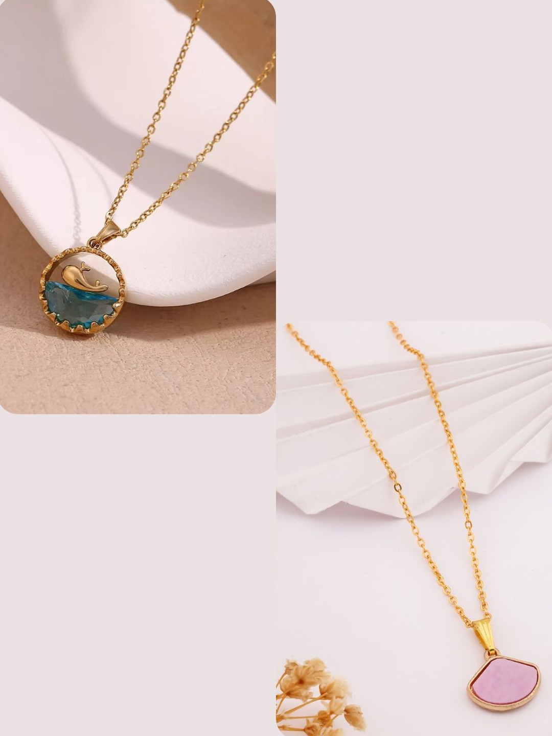 DressBerry Women Set Of 2 Gold-Plated Elegant Dolphin In Ocean Pendant With Chains