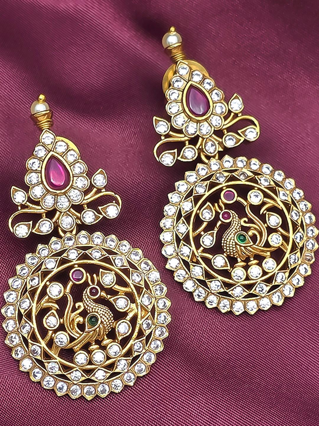 FIRST TOUCH Women Exquisite Gold-Plated Kundan Chandbali Earring
