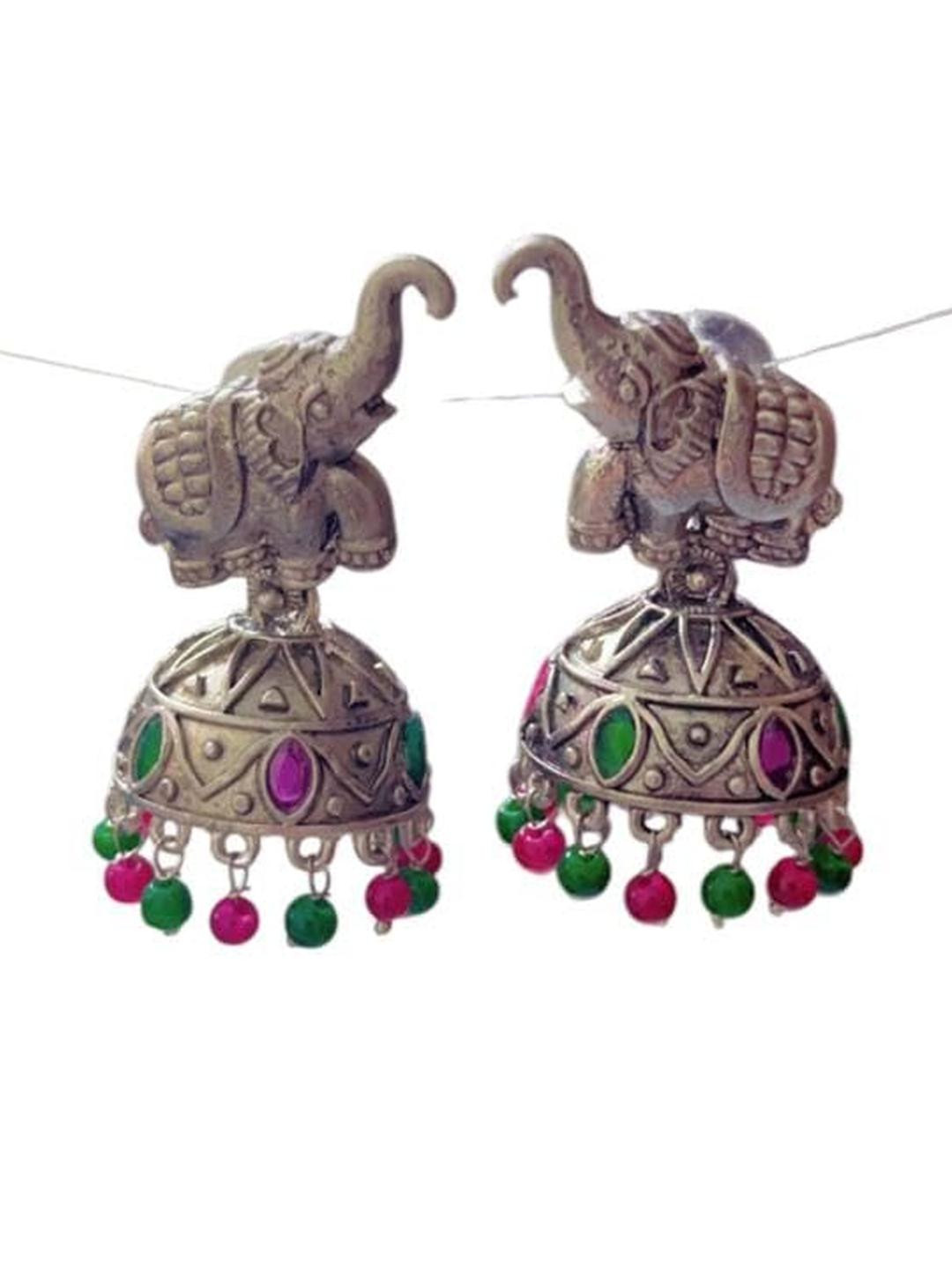 D Glamm Fashion-SPARKLING Oxidised Silver Elephant Jhumka Earrings