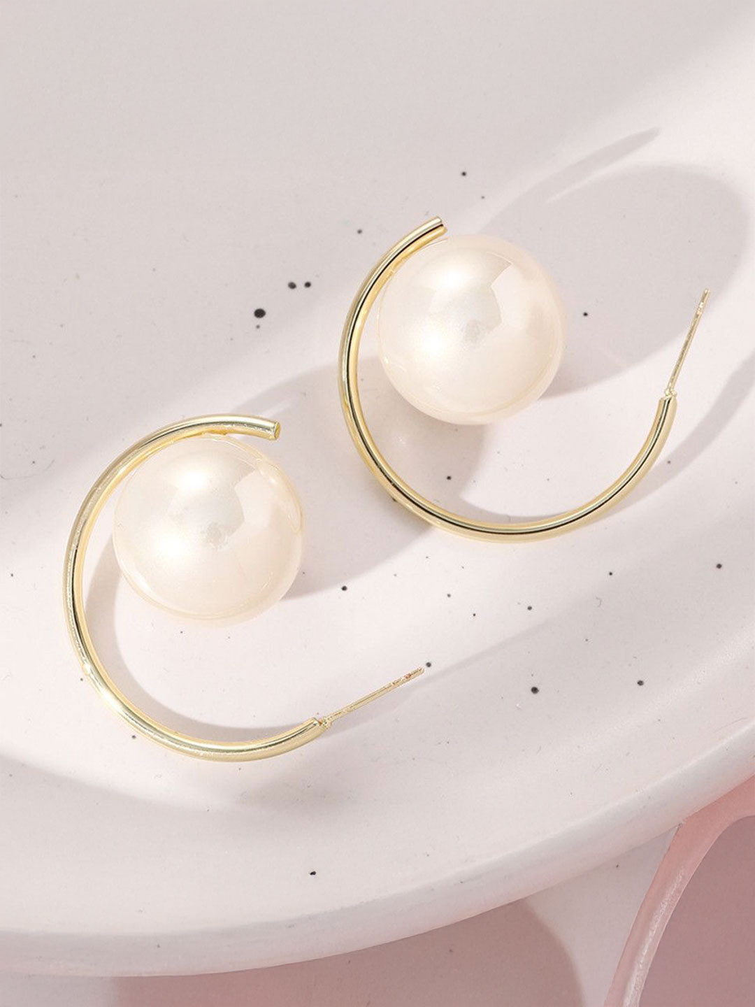 Celestria Contemporary Pearls Korean Half Hoop Earrings