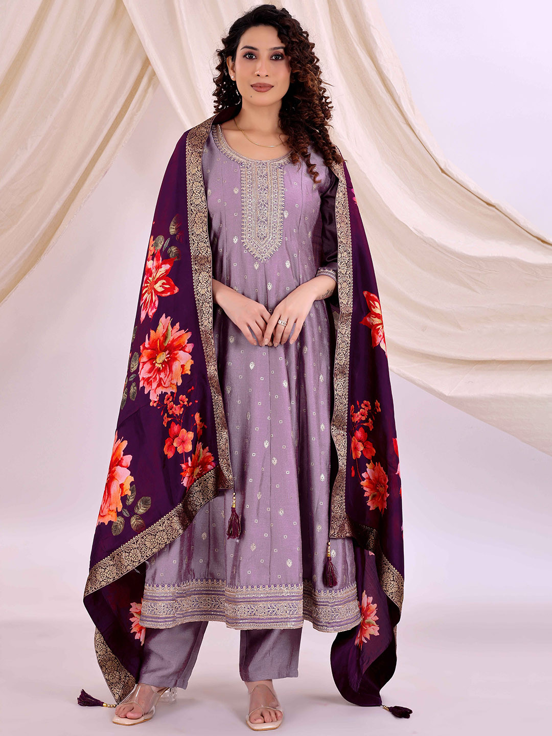 SHILL INTERNATIONAL Women Floral Embroidered A-Line Kurta with Trousers & Dupatta