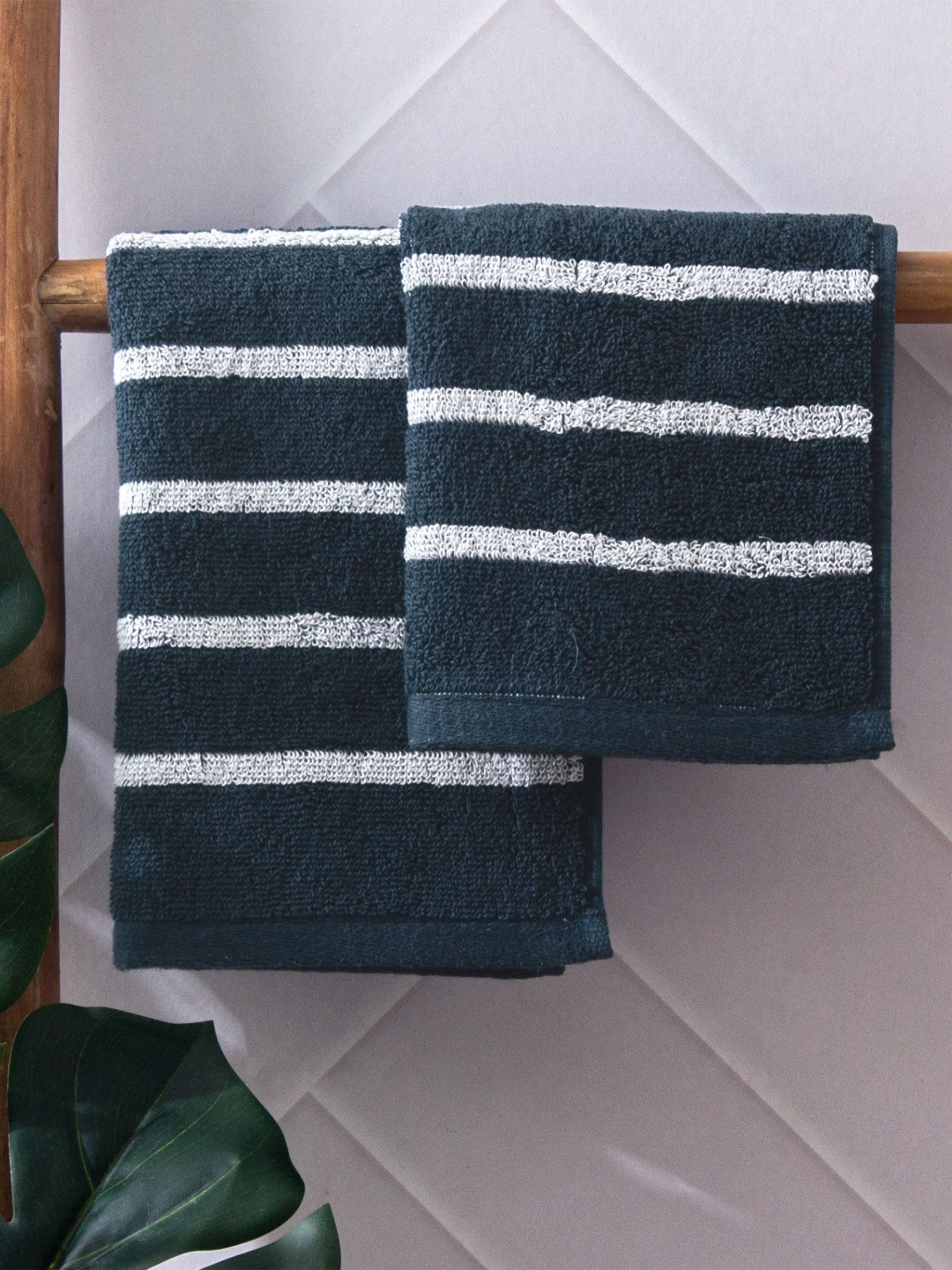 Home Centre Colour Refresh Essense 2Pcs Blue & White Striped Cotton Soft Face Towels