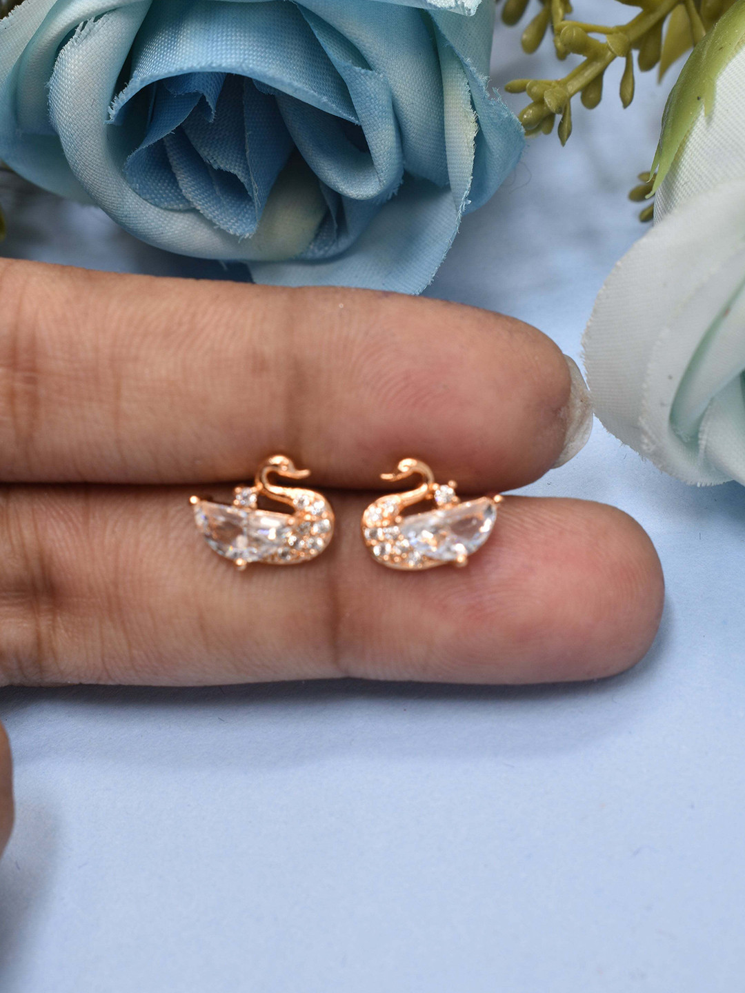 MEIRA JEWELLERY Rose Gold-Plated Animal Shaped Artificial Stones Studs Earrings