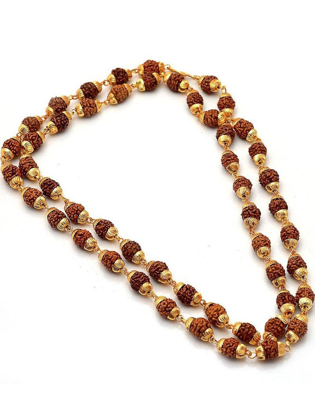 AURRA STORES Unisex Gold-Plated Rudraksha Beaded Chain