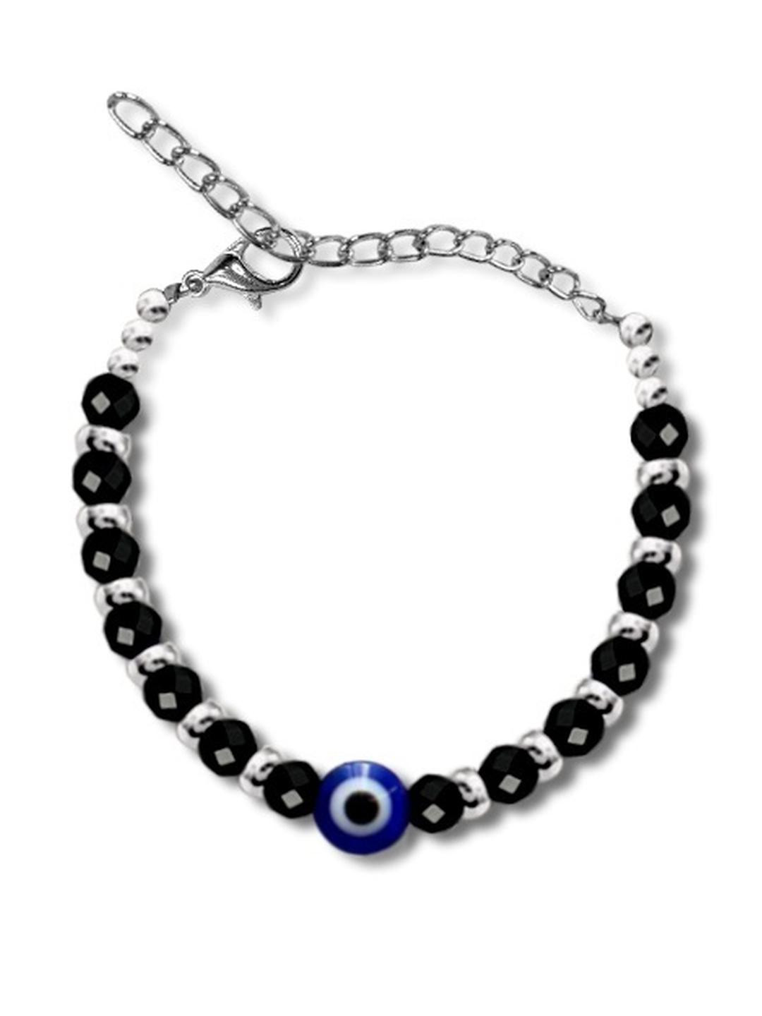 Uniqon Kids Silver-Toned Black Crystals Anklet with Evil Eye