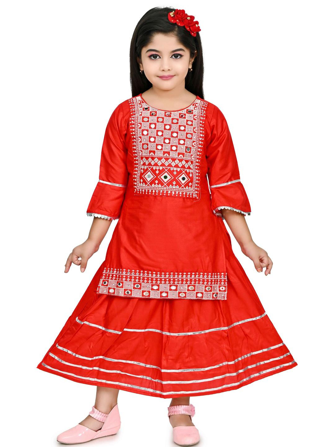 NFashion Red Girls Kurta Sets