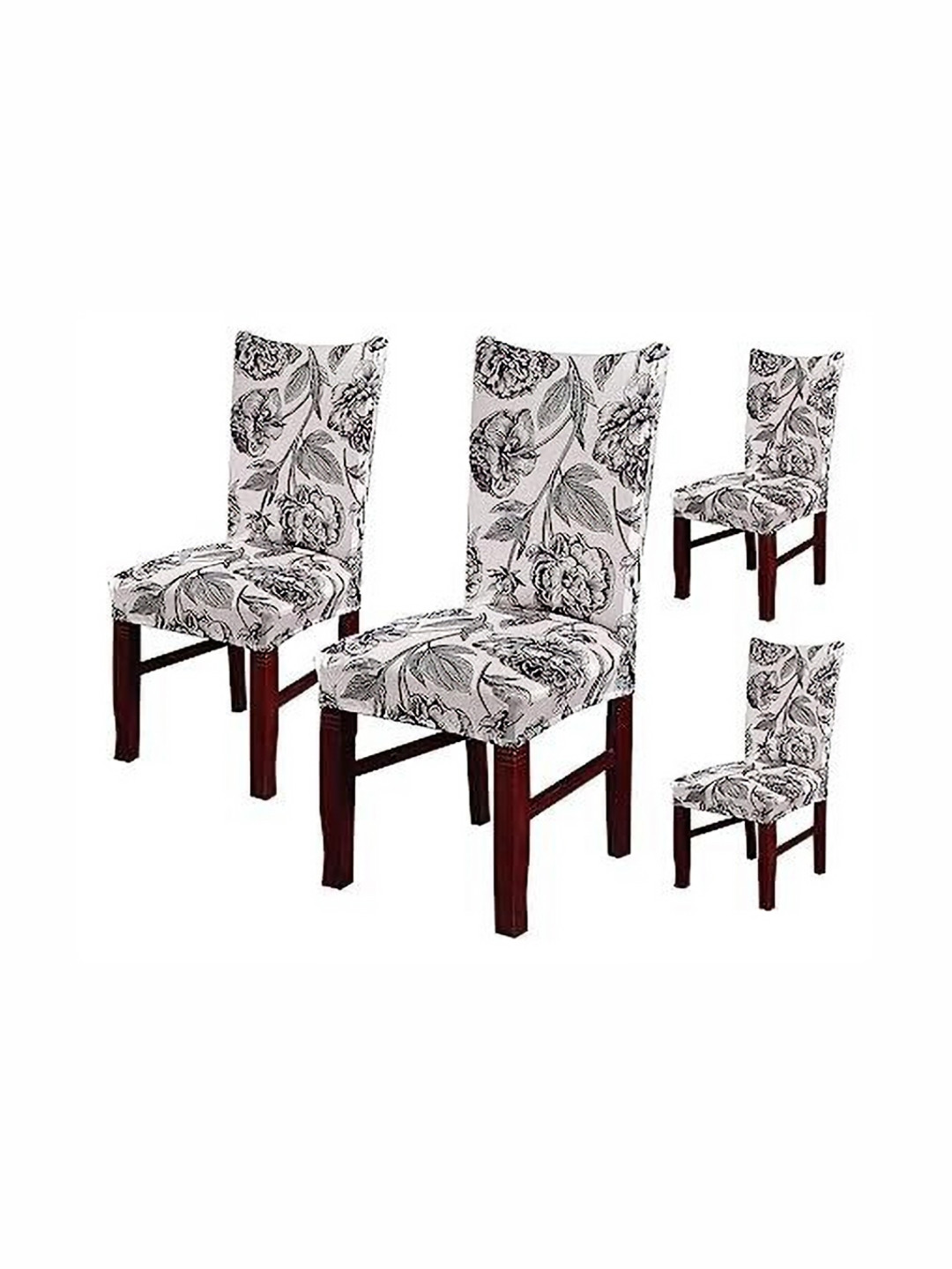 FAVRIA 4-Pcs Cream & Black Printed Stretchable Dining Chair Covers