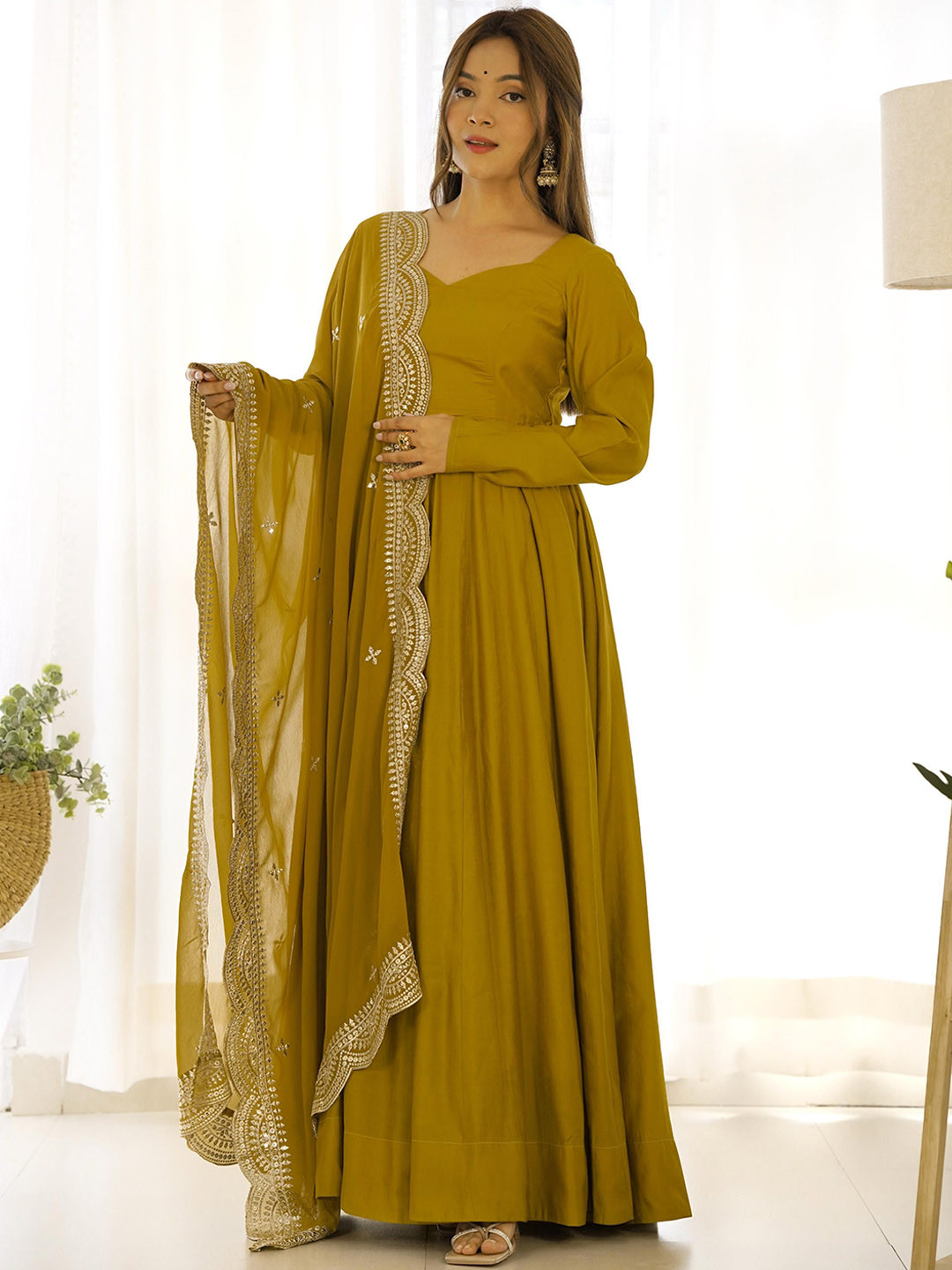 FVD Embroidered Long Gown Ethnic Dress With Dupatta