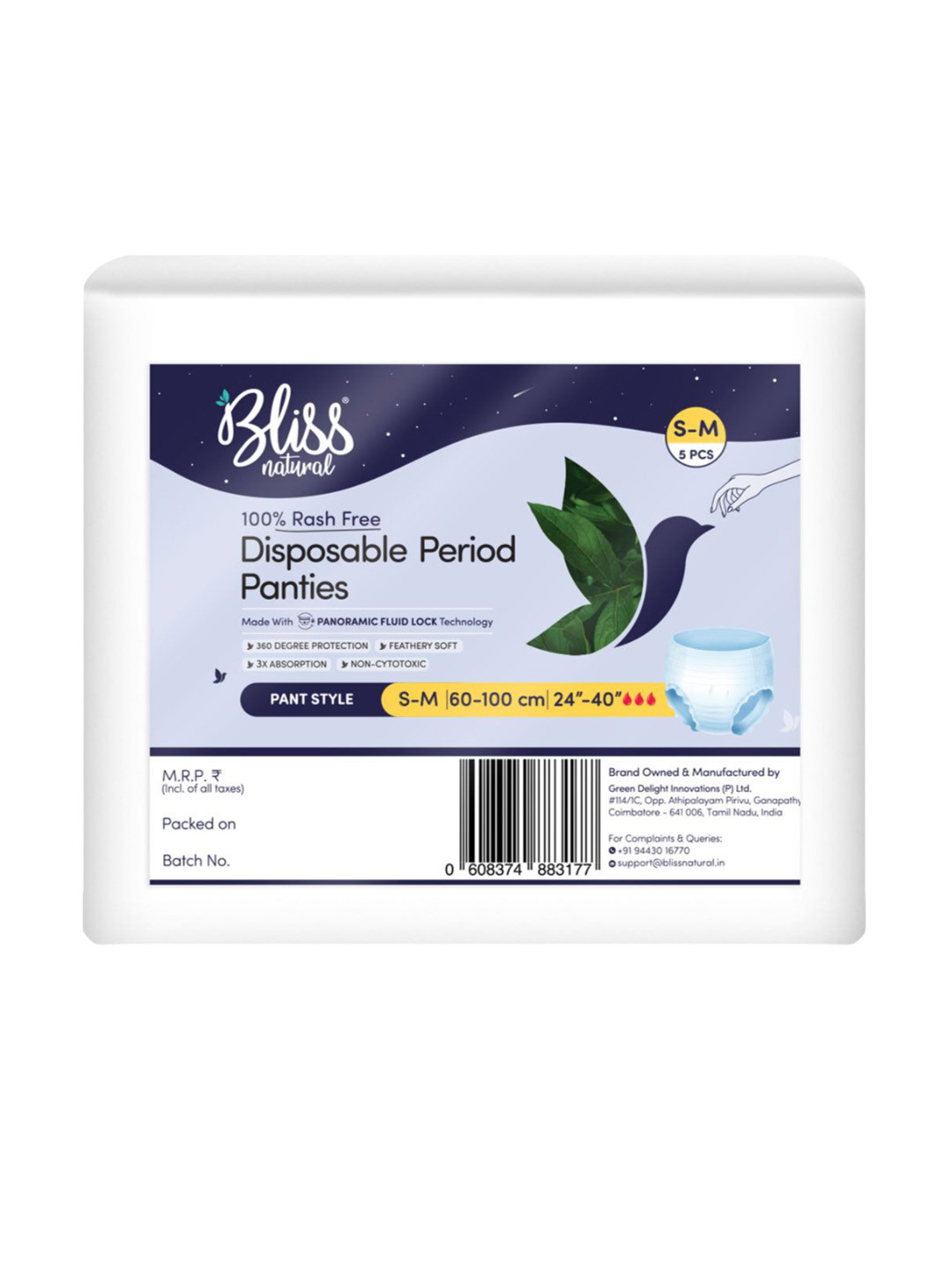 BLISSNATURAL Disposable Period Panties- 5 Panties- S- M