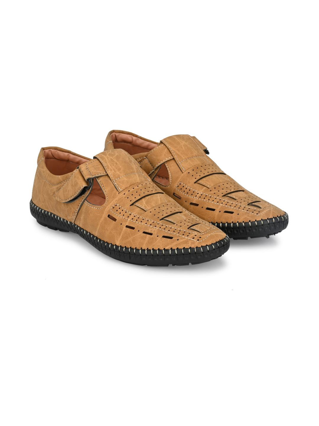 LAZY21 Men Tan Velcro Formal Shoe-Style Sandals