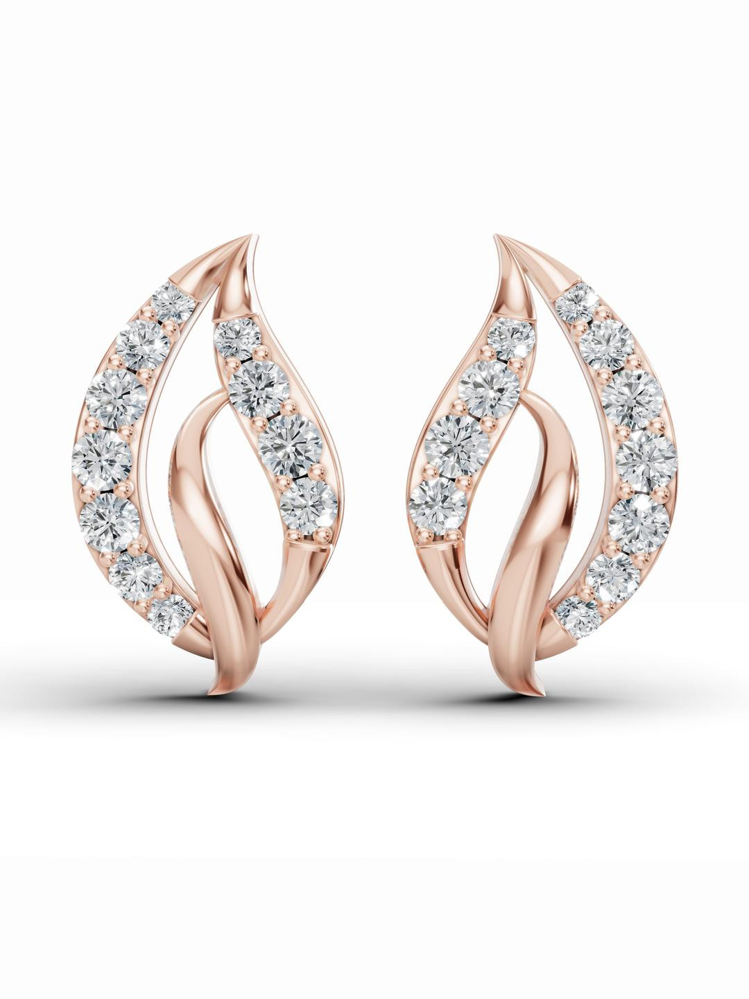 Wondr Diamonds 14K Rose Gold Elegant Leaf Diamond Stud Earrings