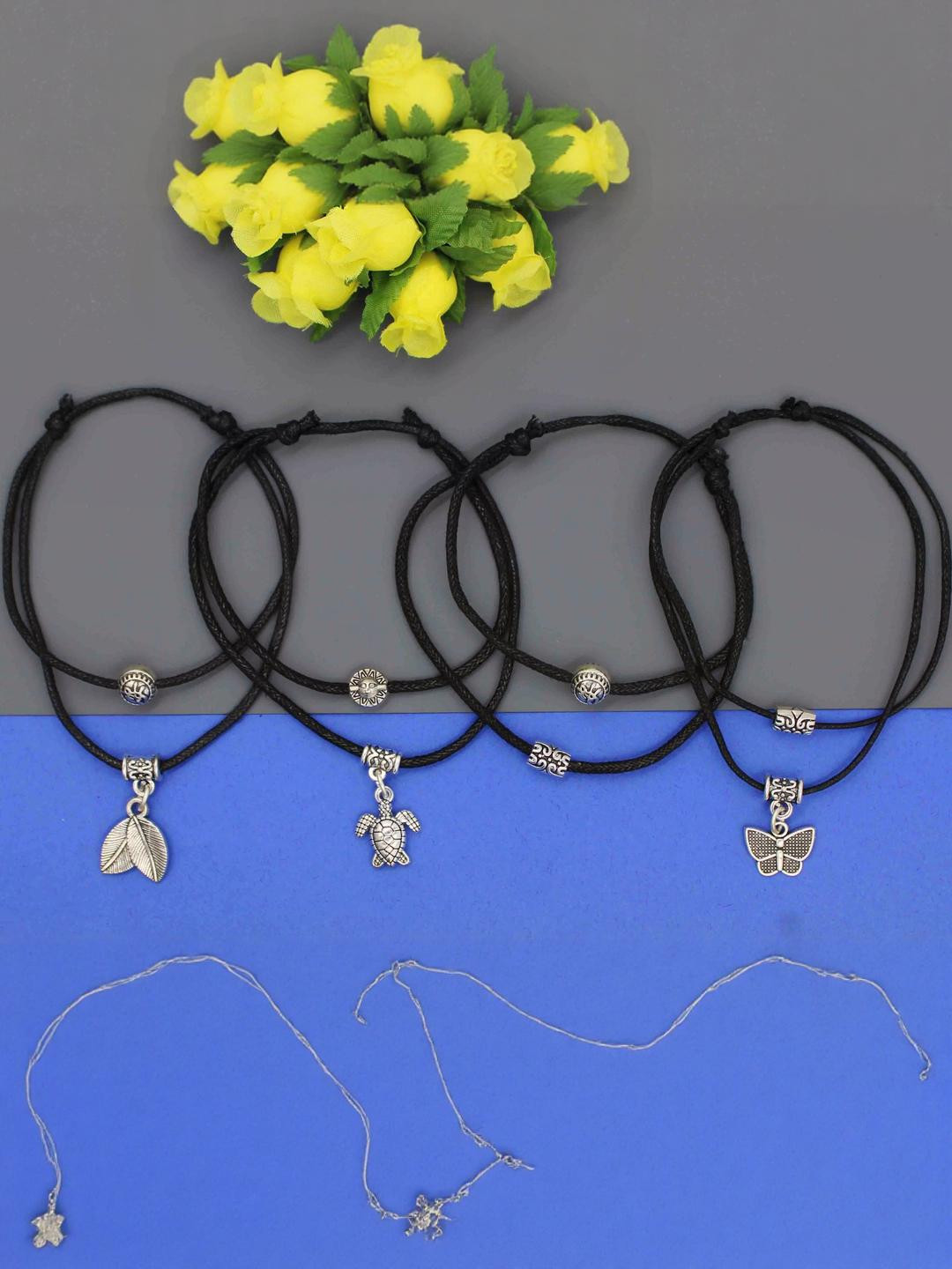 gurjari jewellers Women Black Thread Two-Layer Anklet with Hanging Charms