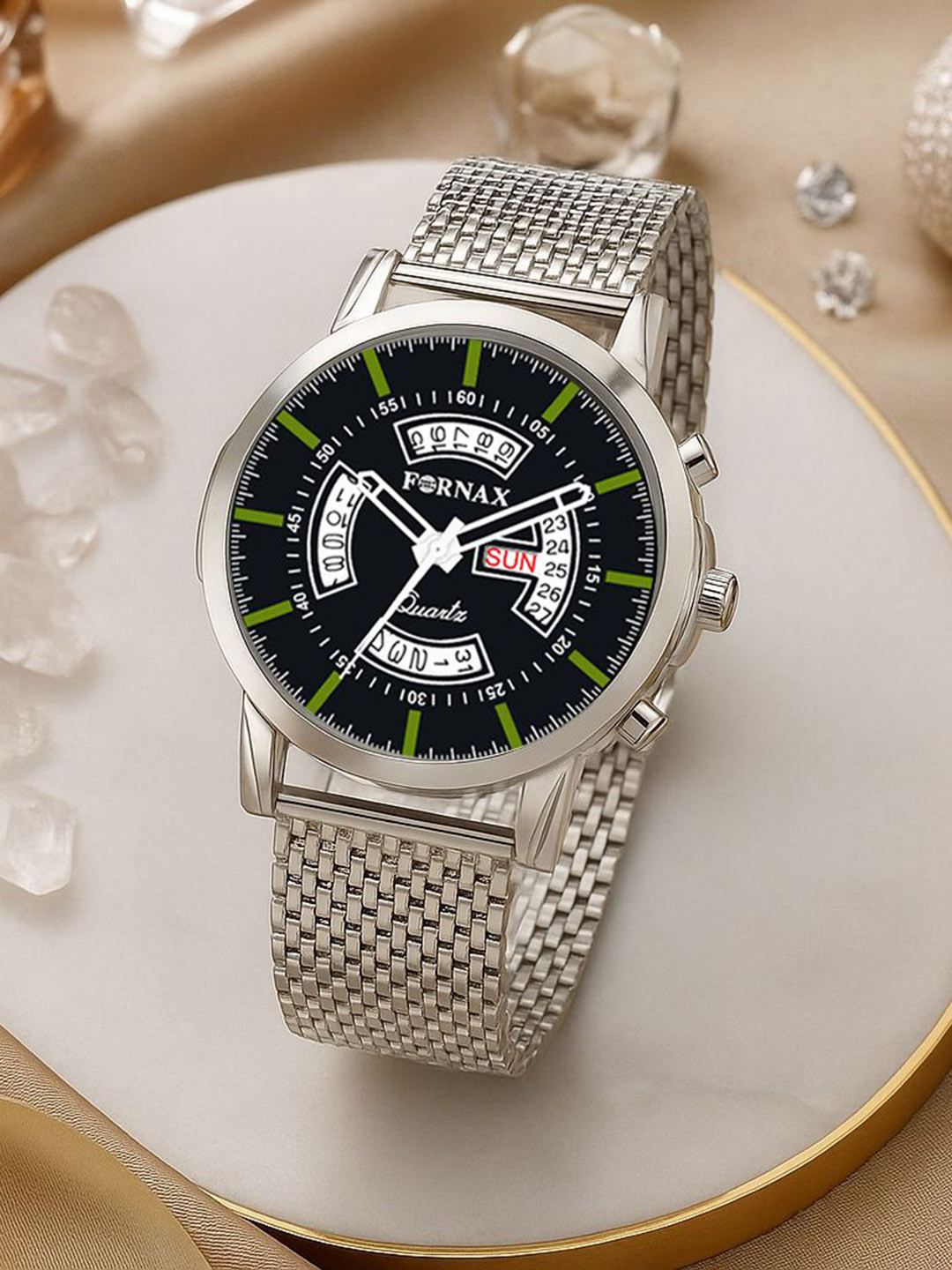 Fornax Men Patterned Dial & Bracelet Style Straps Analogue Watch fx26