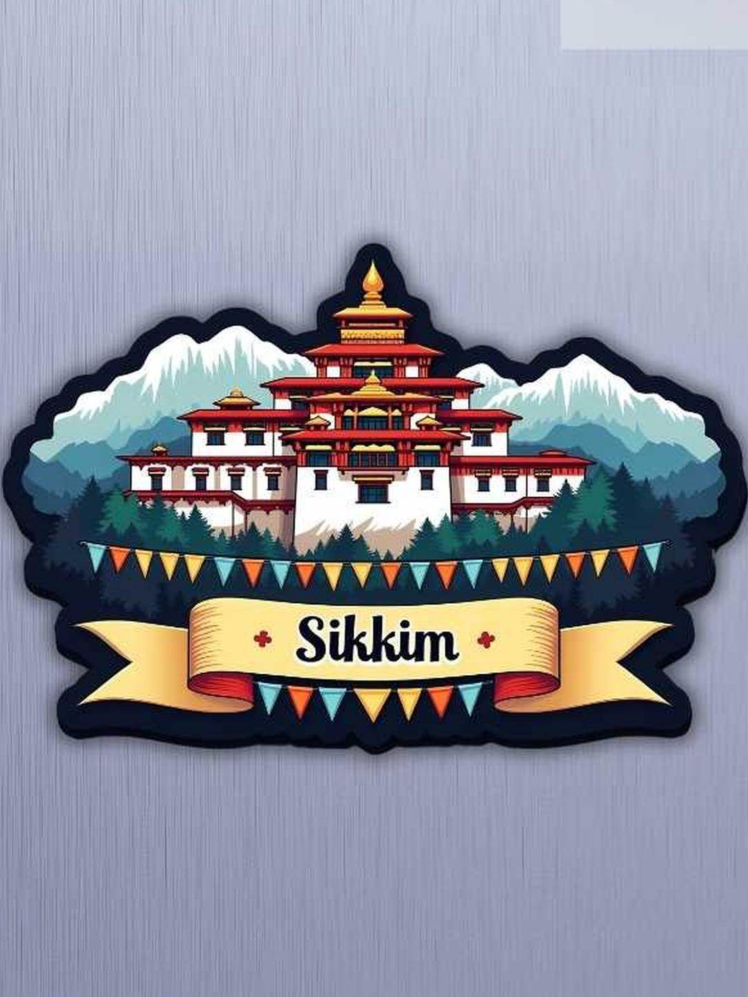 GIFTSHALA Sikkim State Theme Souvenir Wooden Refrigerator Magnet
