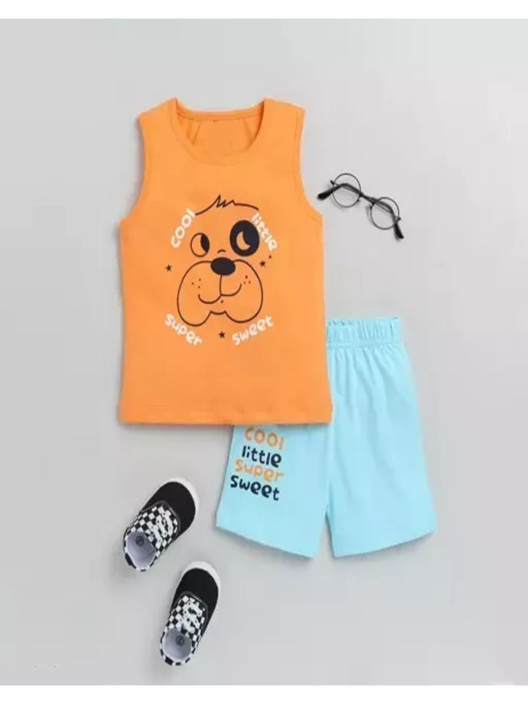 CUTEVIBE Unisex Kids Orange Printed T-shirt with Shorts