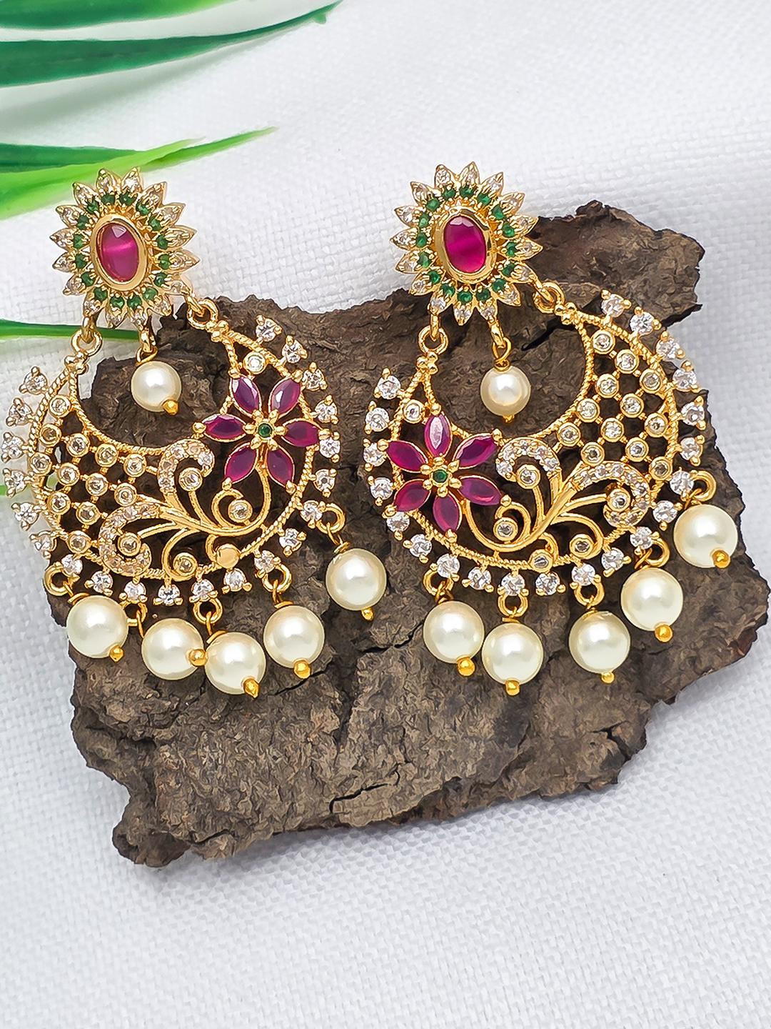 FIRST TOUCH Gold-Plated Floral Pearl and Crystal Statement Earrings