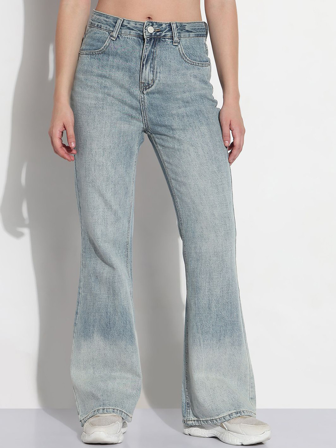 SHOWOFF Women Bootcut Bleached Mid-Rise Cotton Heavy Fade Jeans