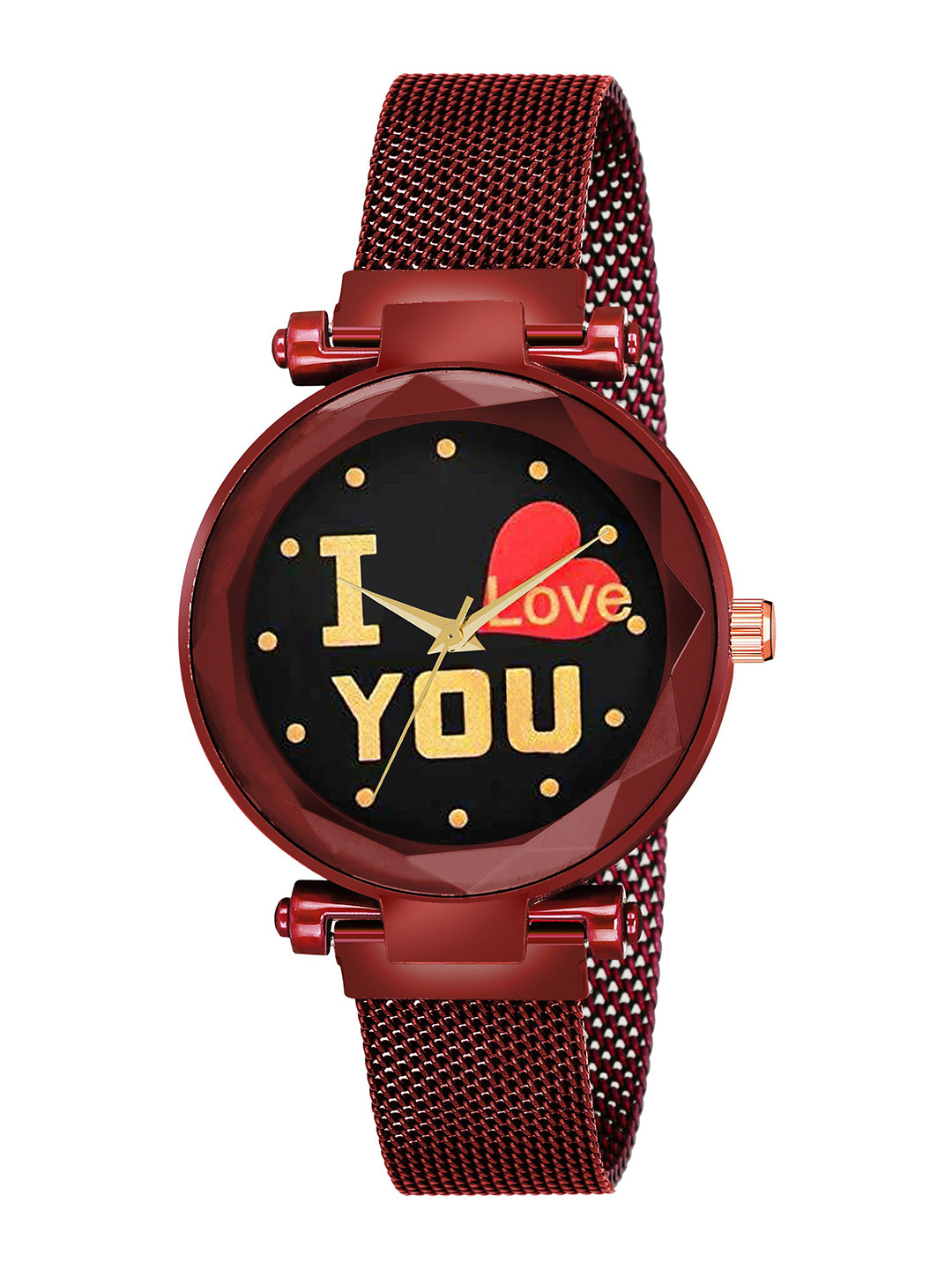 CSAMON Women Printed Dial Magnetic Straps Analogue Watch Red Love You Maganet
