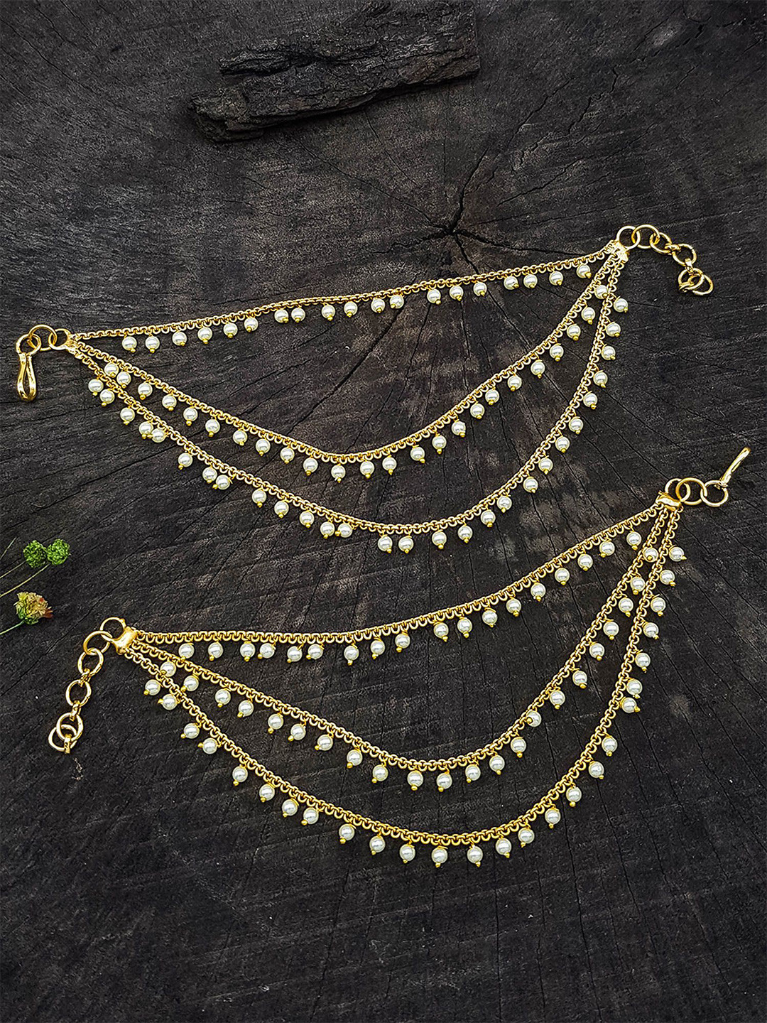 GRIIHAM Women Gold-Plated Ethnic Antique Hair Maatil Ear Chains