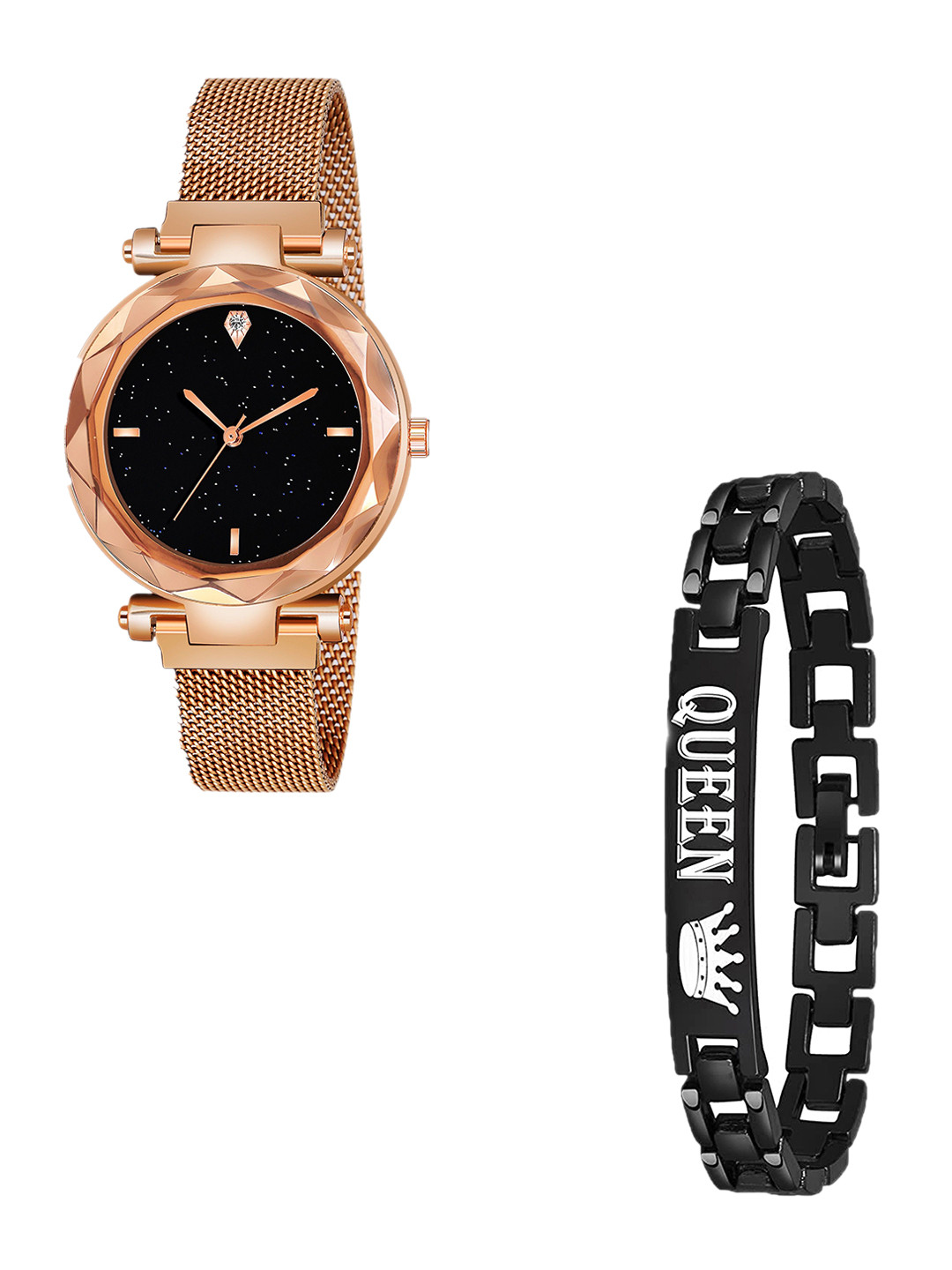 Gopal Shopcart Unisex Analogue Watch Gift Set GR_379_RoseGold_4_BlackQueen