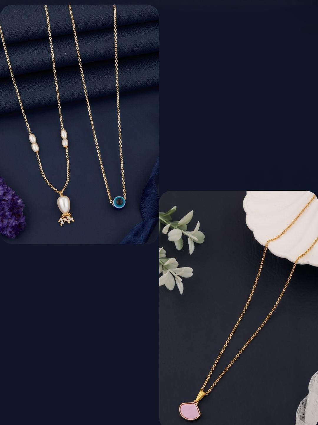 DressBerry Women Pack Of 3 Gold-Plated Necklaces