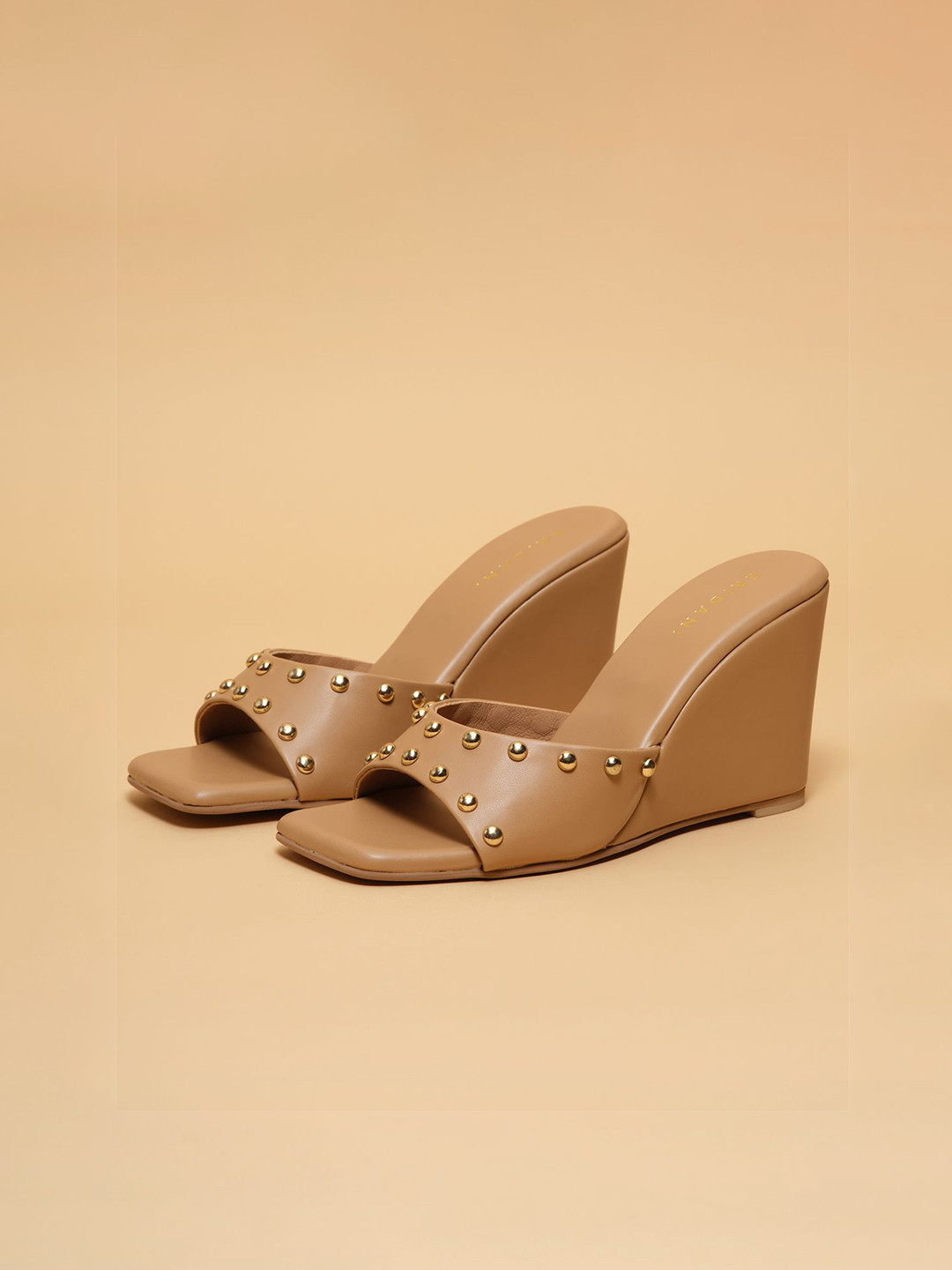 ERIDANI Stella Women Studded Embellished Wedge Heel Sandals