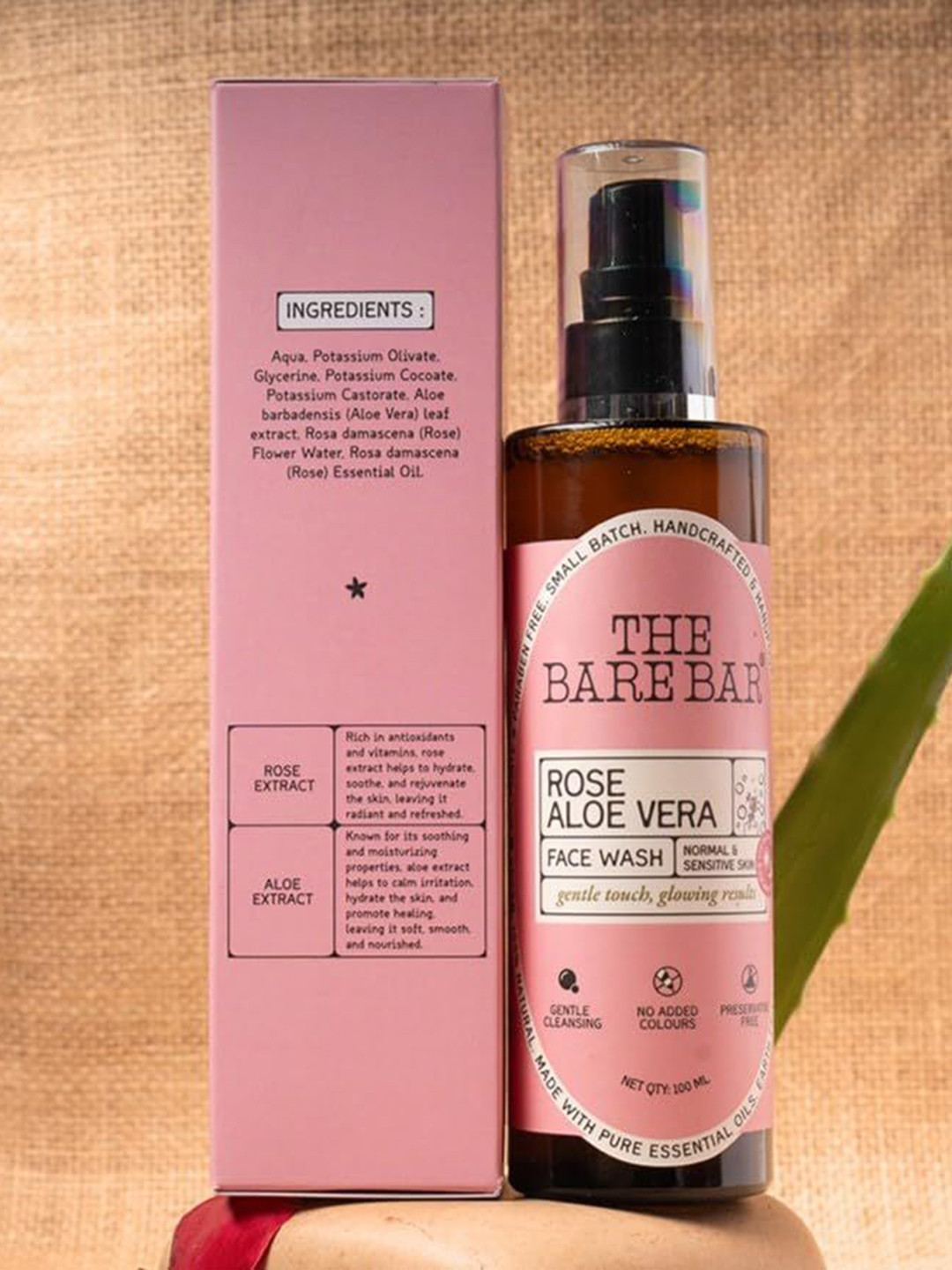 The Bare Bar Rose Aloe Vera Face Wash for Normal & Sensitive Skin - 100 ml