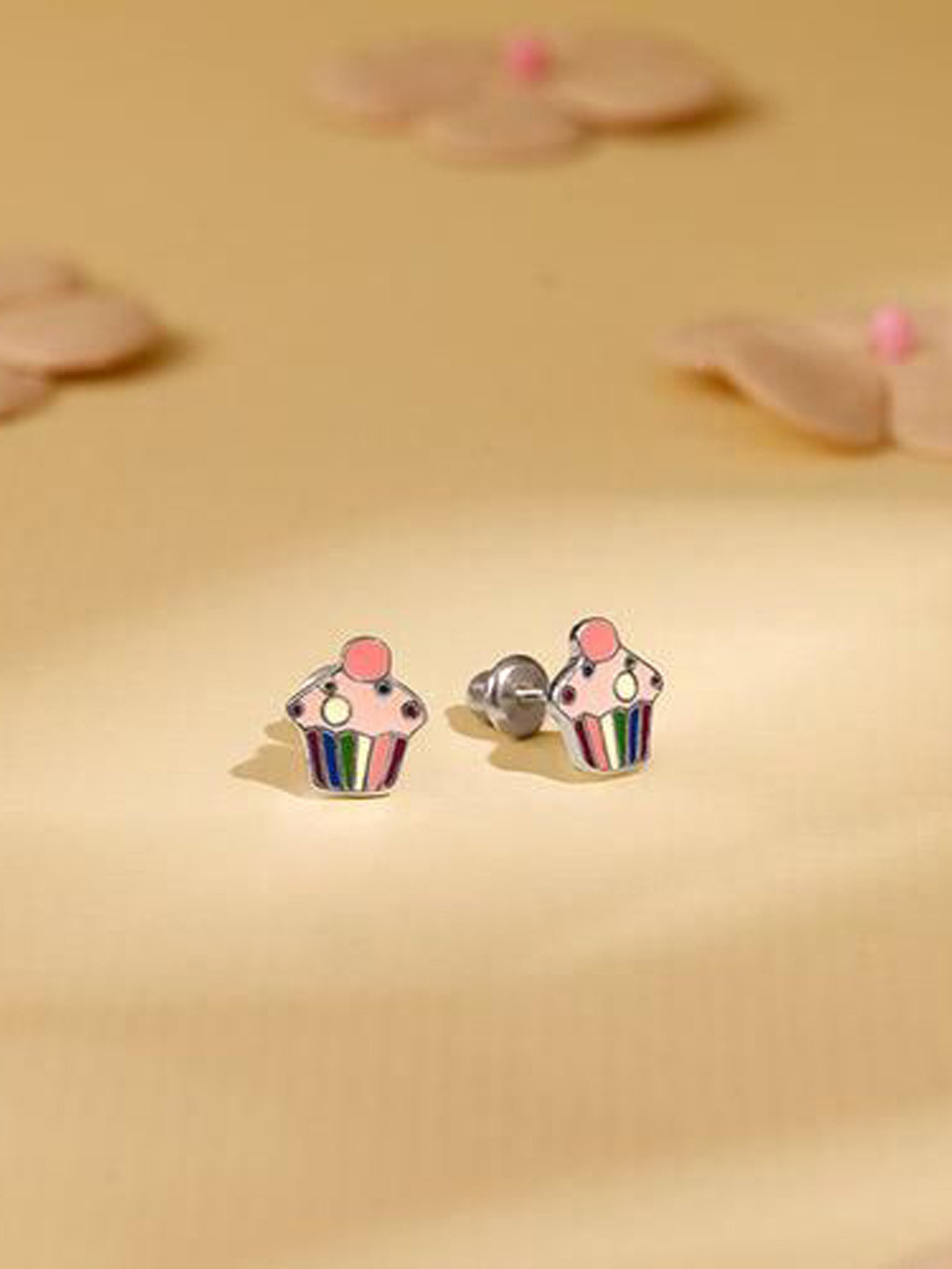 GIVA Girls 925 Silver Rhodium-Plated Cup Cake Studs