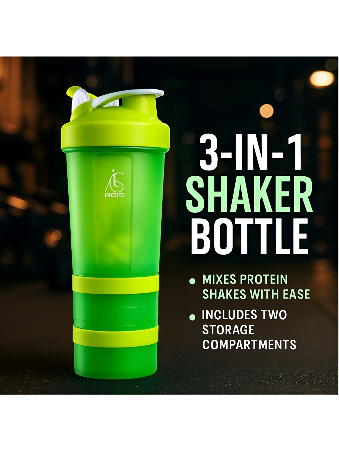 AGIS Green & White 3 in 1 Shaker Water Bottle 500ml