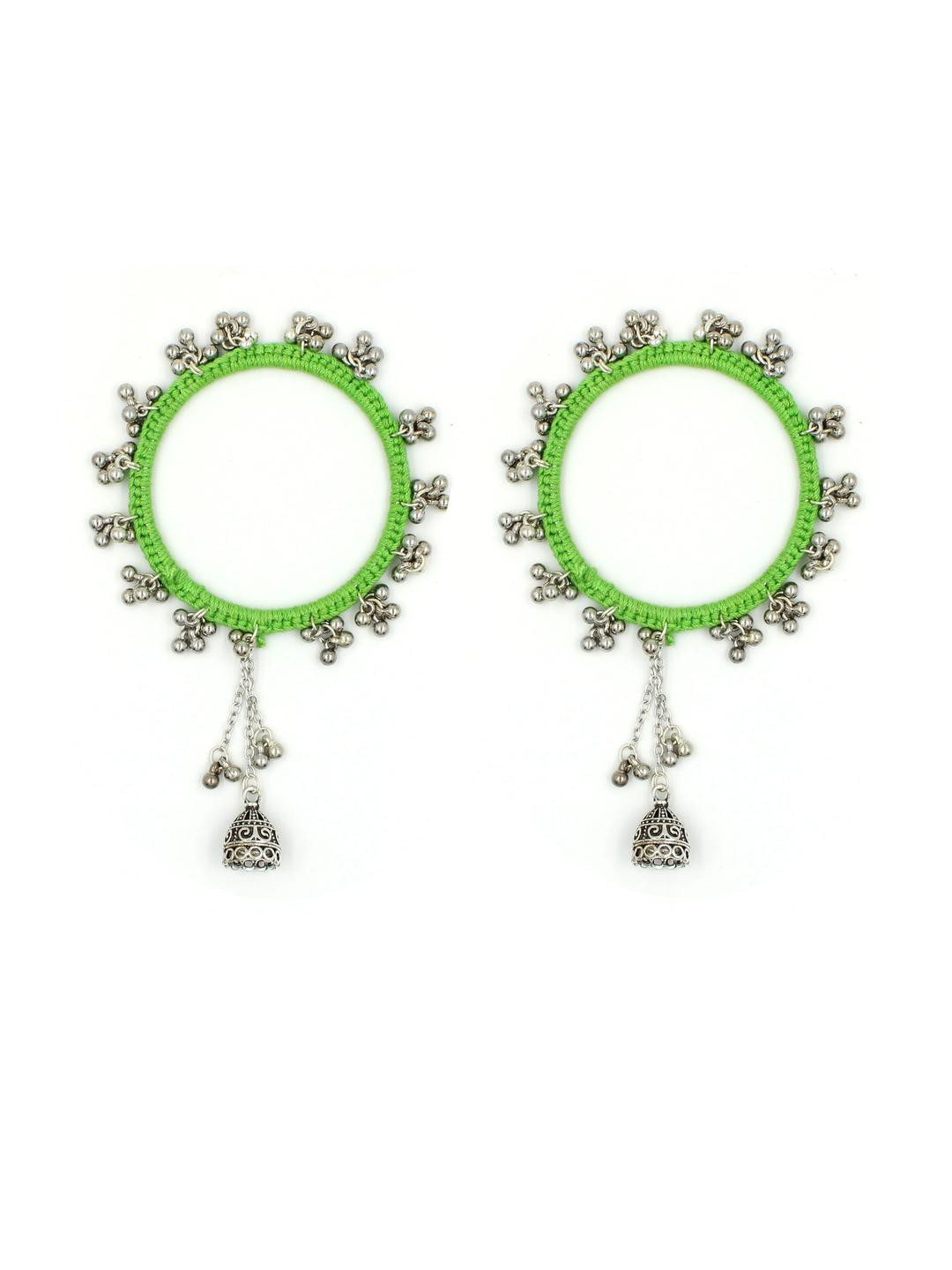 gurjari jewellers Women Pack Of 2 Crochet Silver Jhumka Charms Bangles