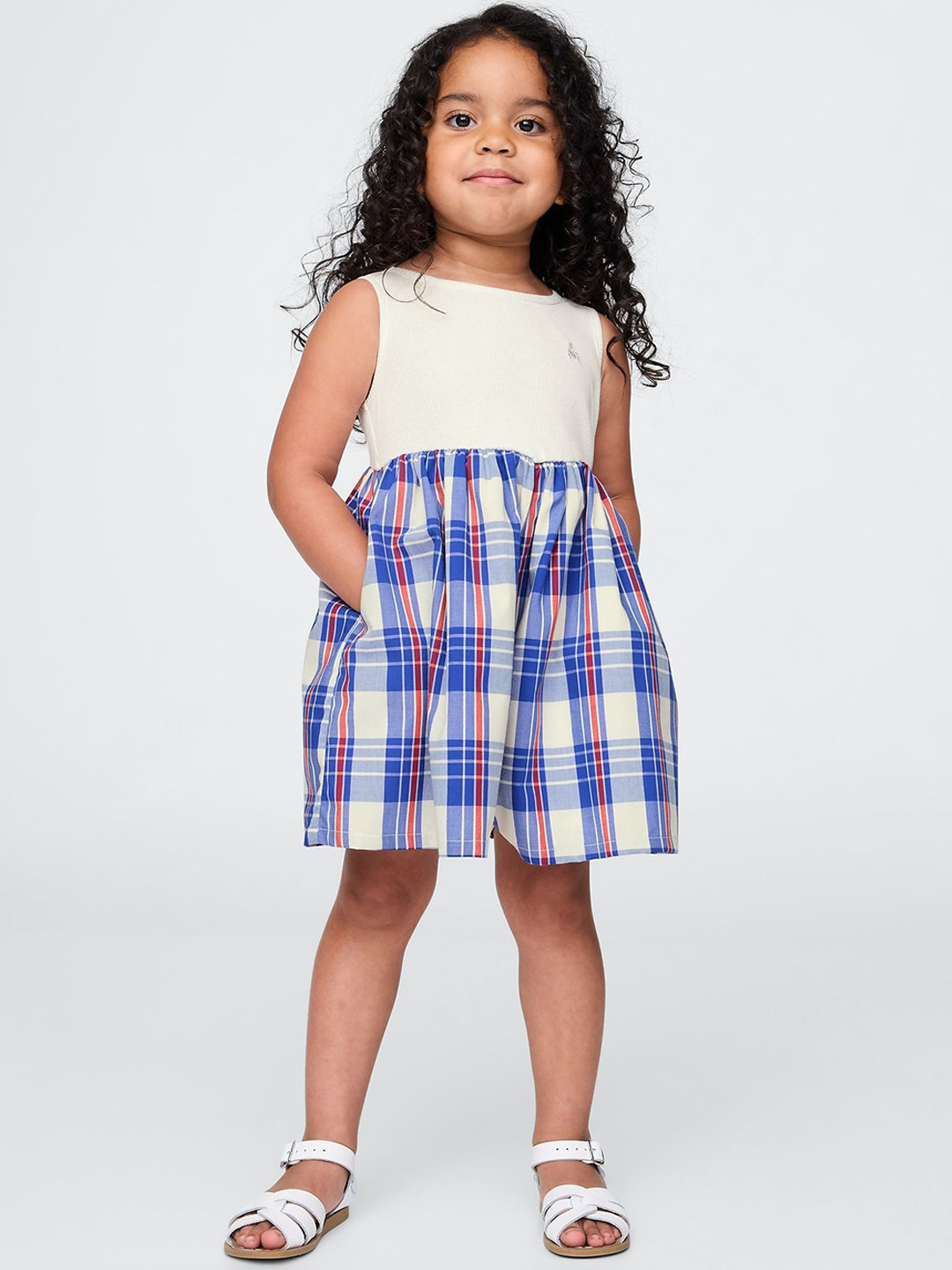 GAP Girls Checked Pure Cotton Round Neck Romper