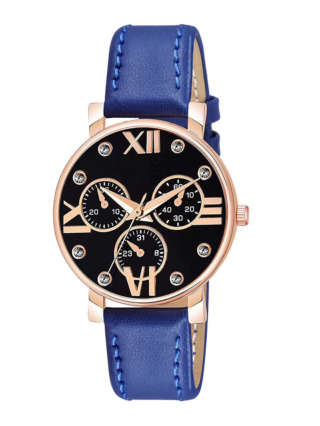 Gopal Shopcart Unisex Embellished Dial & Straps Analogue Watch C36RG MINABLK BLU Leather