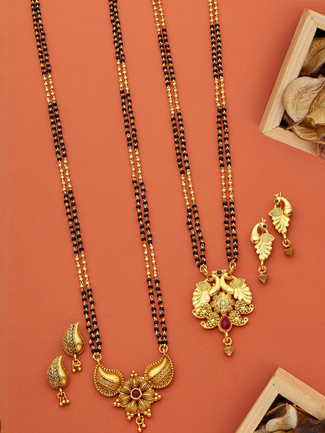 Bhanu diam Women Gold-plated Pack of 2 Mangalsutra Jewellery Sets with Earrings