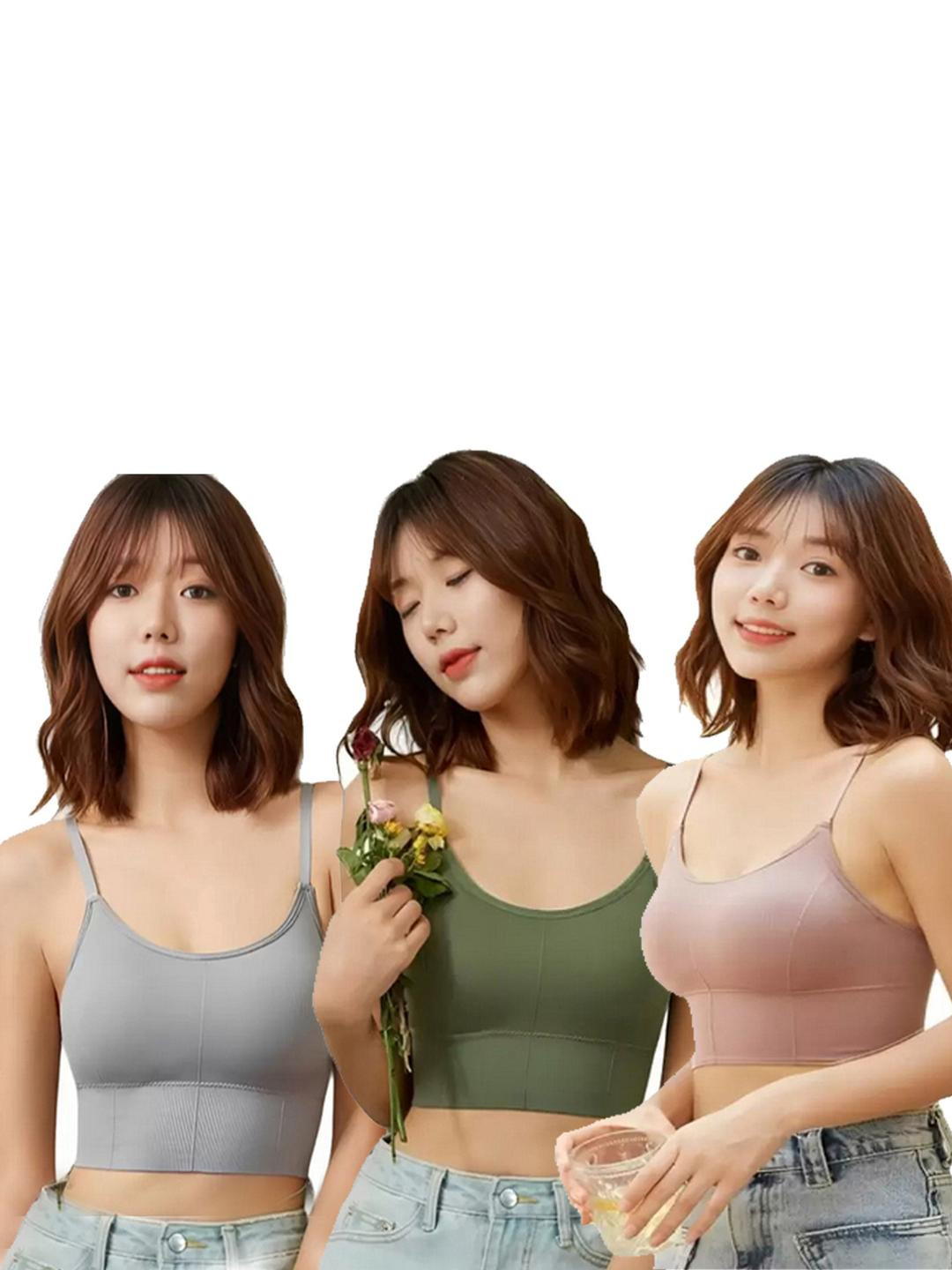 BRAAFEE Set of 3  Womens Cotton Full Coverage Lightly Padded Bralette Bra