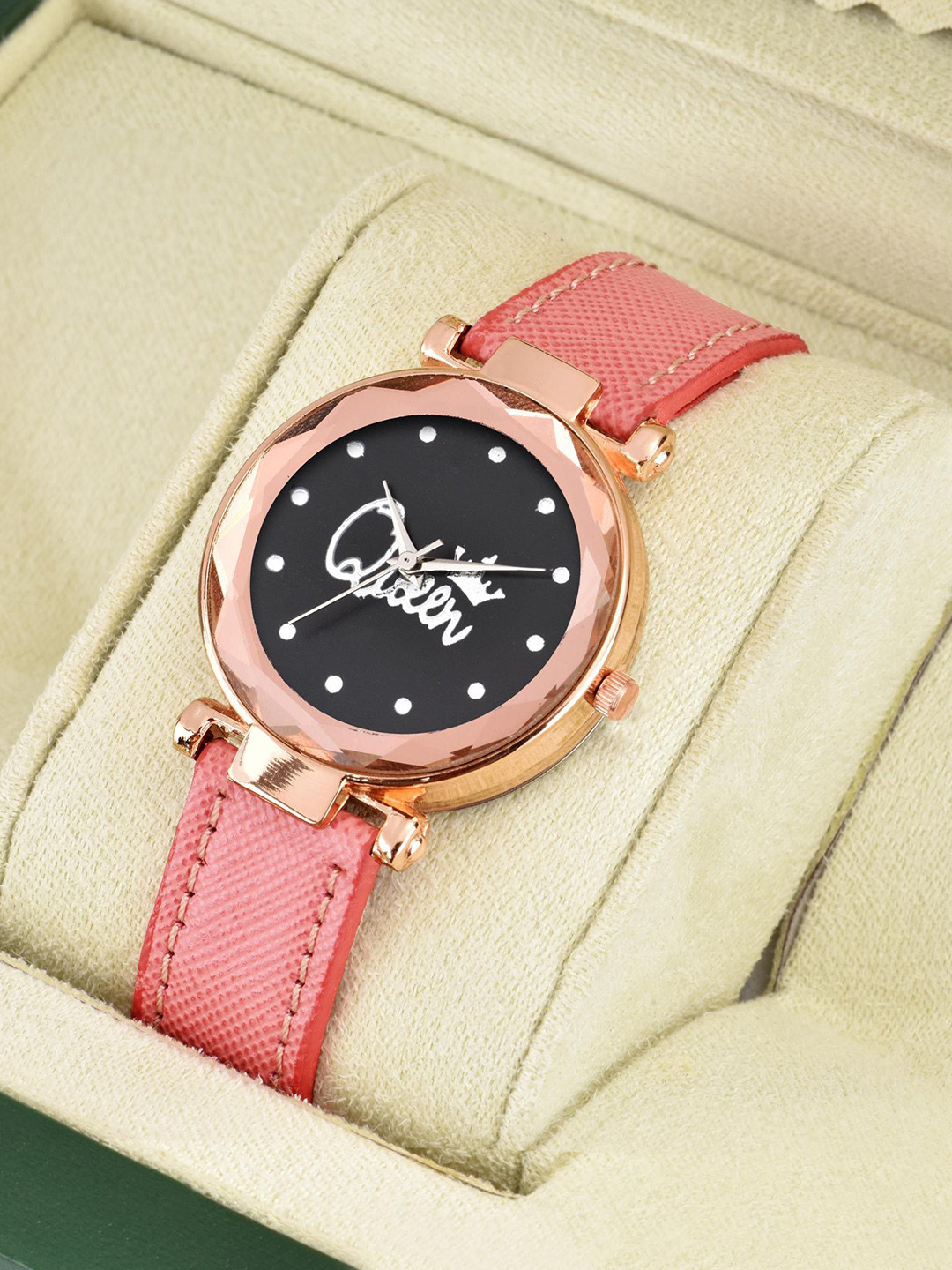 CSAMON Women Printed Dial & Leather Strap Analogue Watch Queen Orange Leather