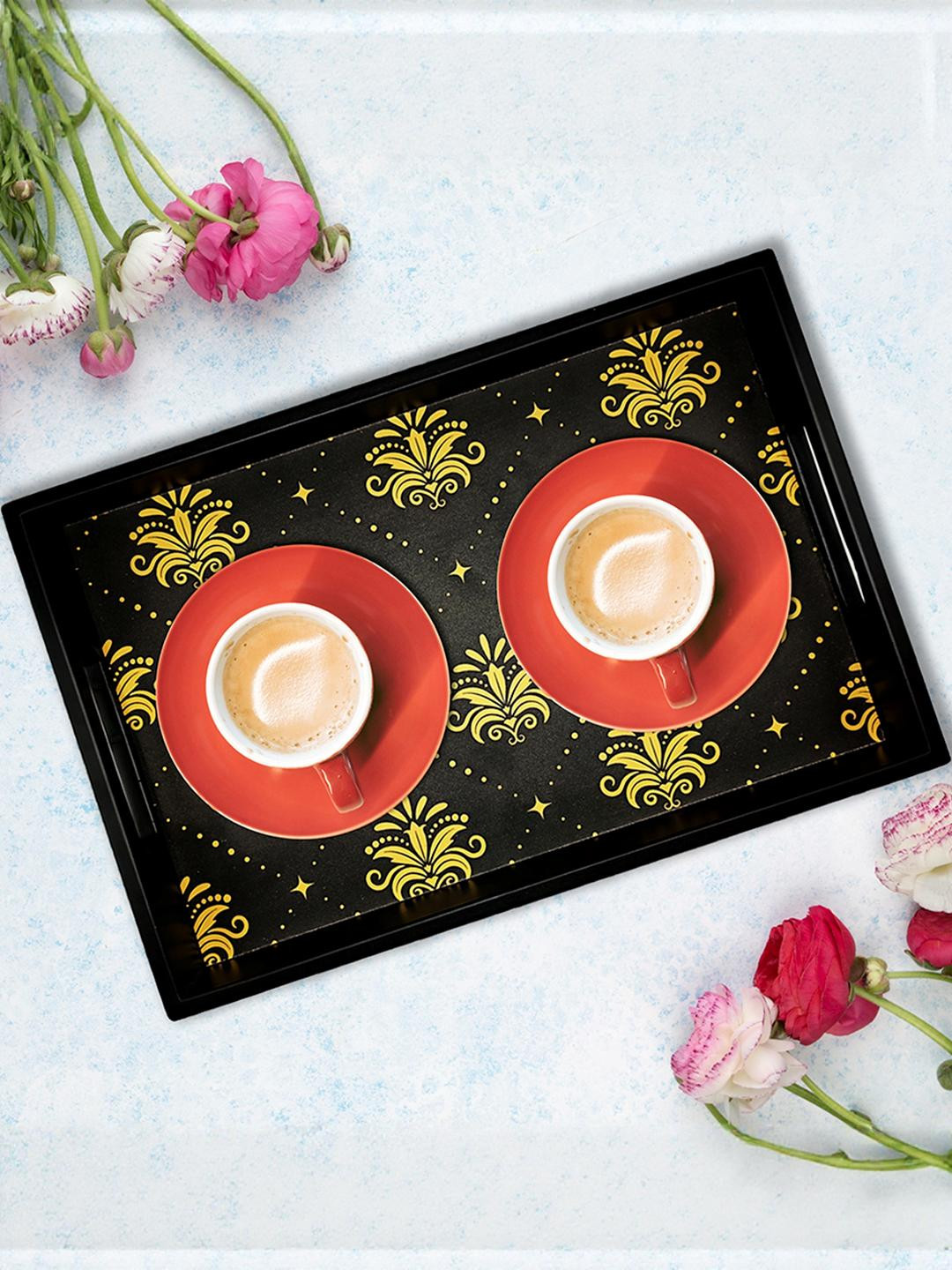 Angira handicrafts Unisex 1 Pieces Black Color wooden Ethnic Motifs Serving Tray