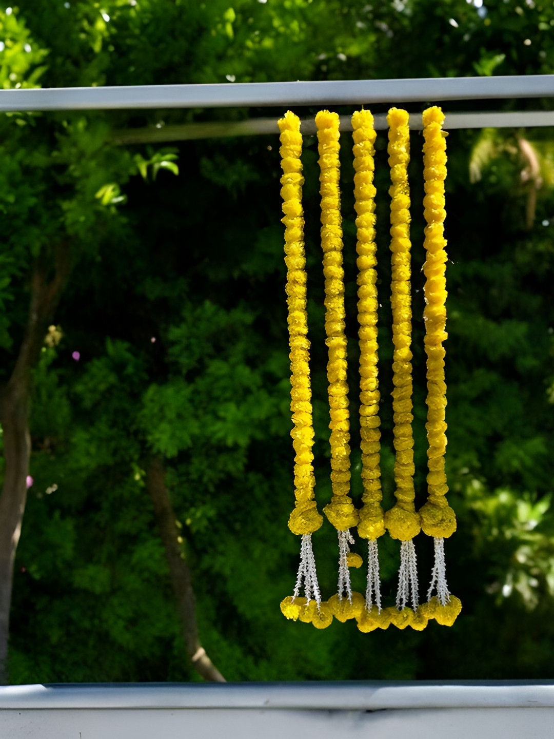 Sellplus 5 Pcs Yellow Marigold With Ball Hanging Tassel Toran