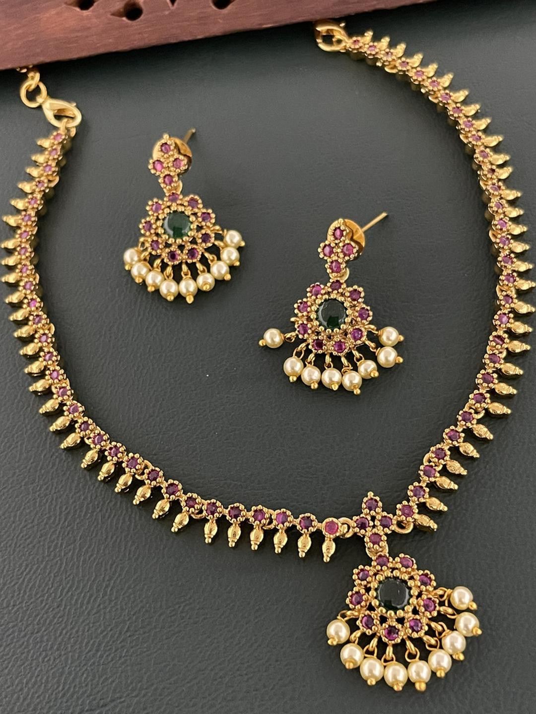 FIRST TOUCH Gold Plated AD Studded Jewellery Set