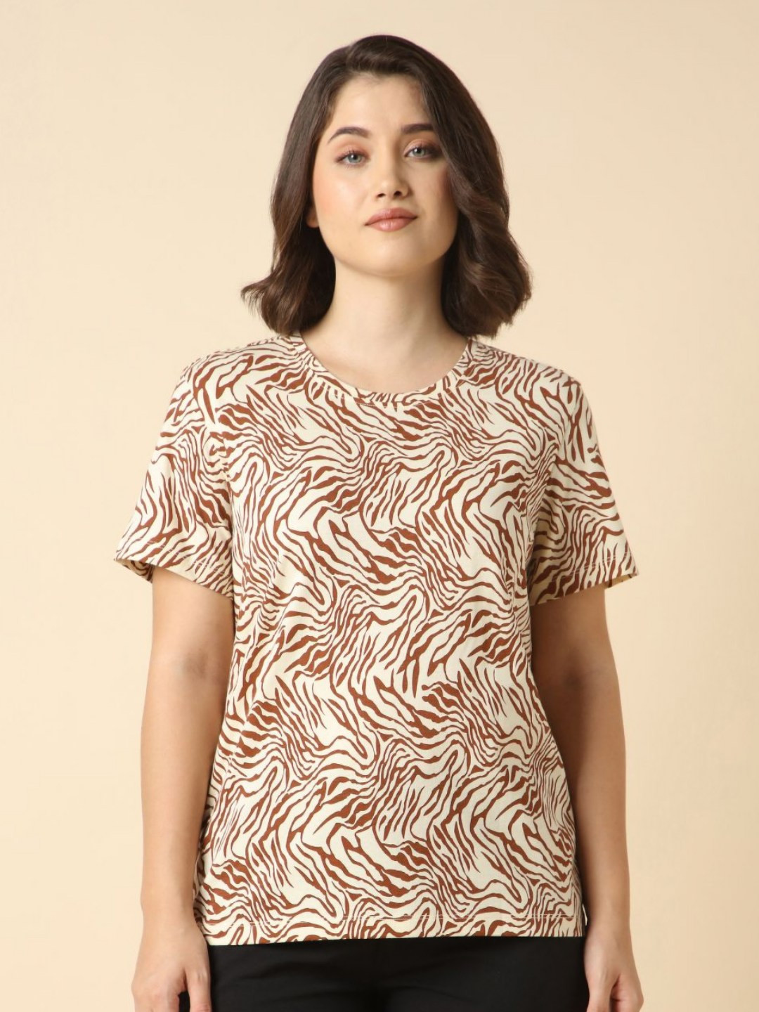 Van Heusen Women Cotton Relaxed Fit Printed Round Neck Lounge T-Shirt Everyday Wear