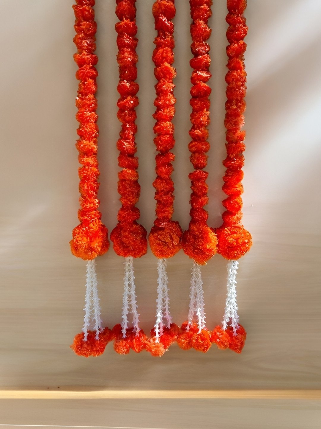 Sellplus 5 Pcs Orange & White Marigold With Ball Hanging Tassel Toran