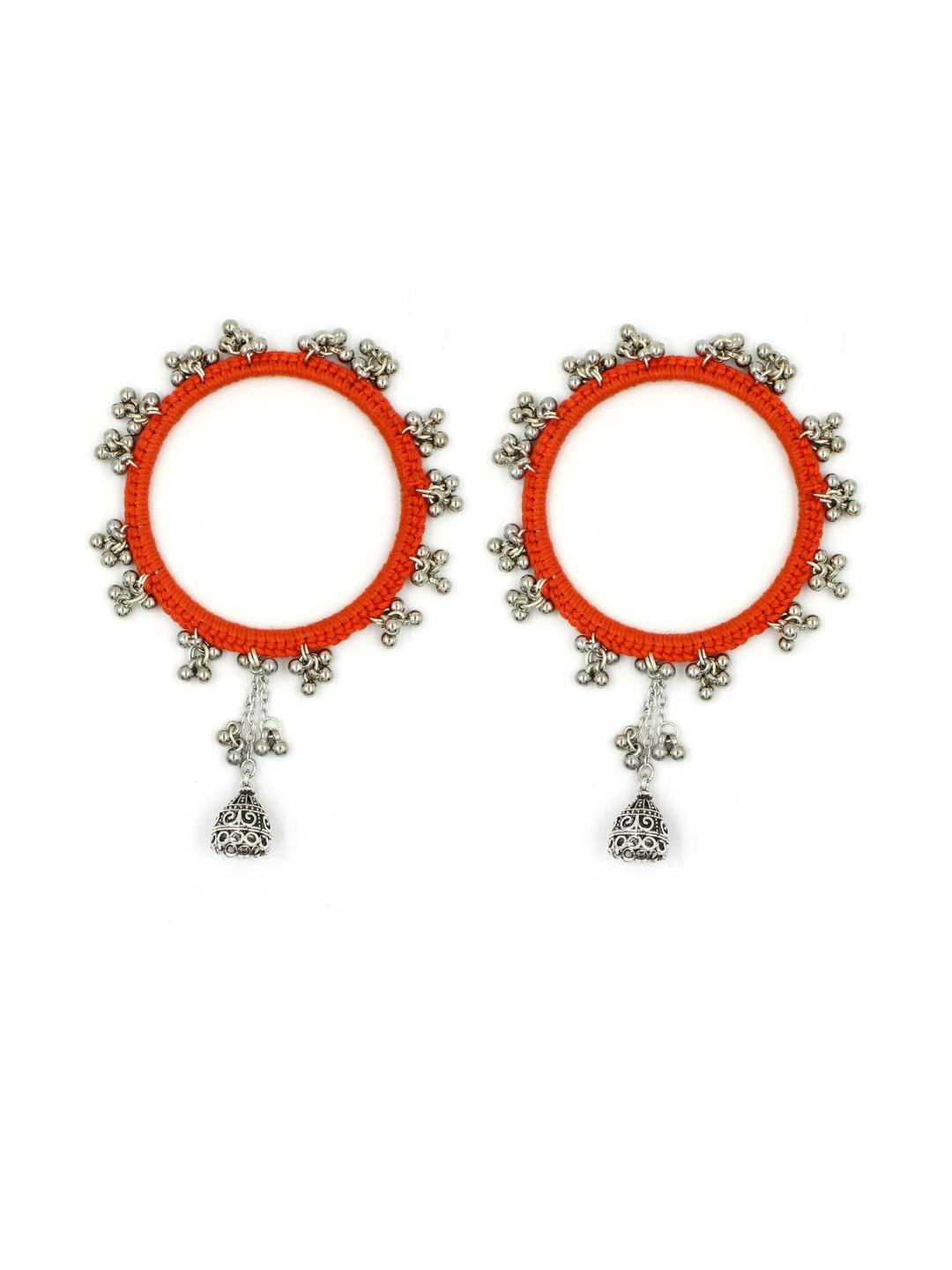 gurjari jewellers Women Set Of 2 Orange with silver Gungru and jumkhi charm Bangles