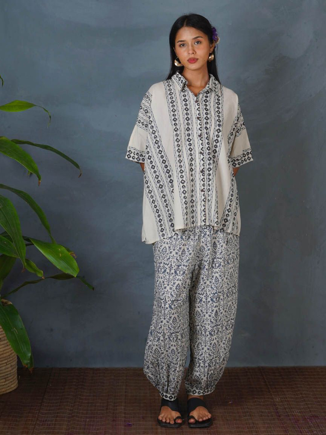 Chidiyaa Ethnic Motifs Printed Pearl Horizon Ivory Shirt Top