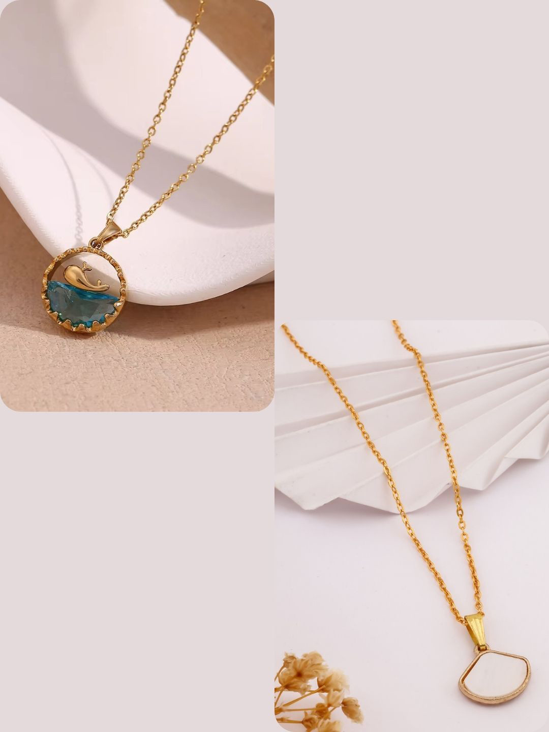 DressBerry Set Of 2 Gold-Plated Dolphin Ocean Pendants with Chains