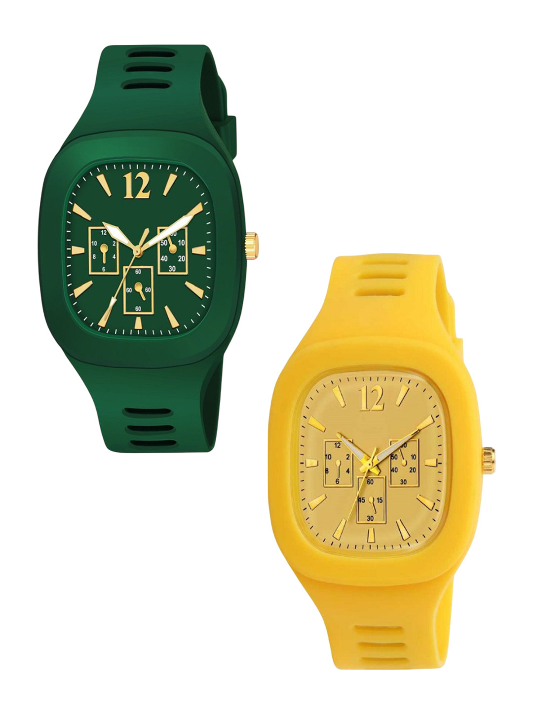Hala Men Set Of 2 Aluminium Dial & Straps Analogue Watch Yellow + Green Miller
