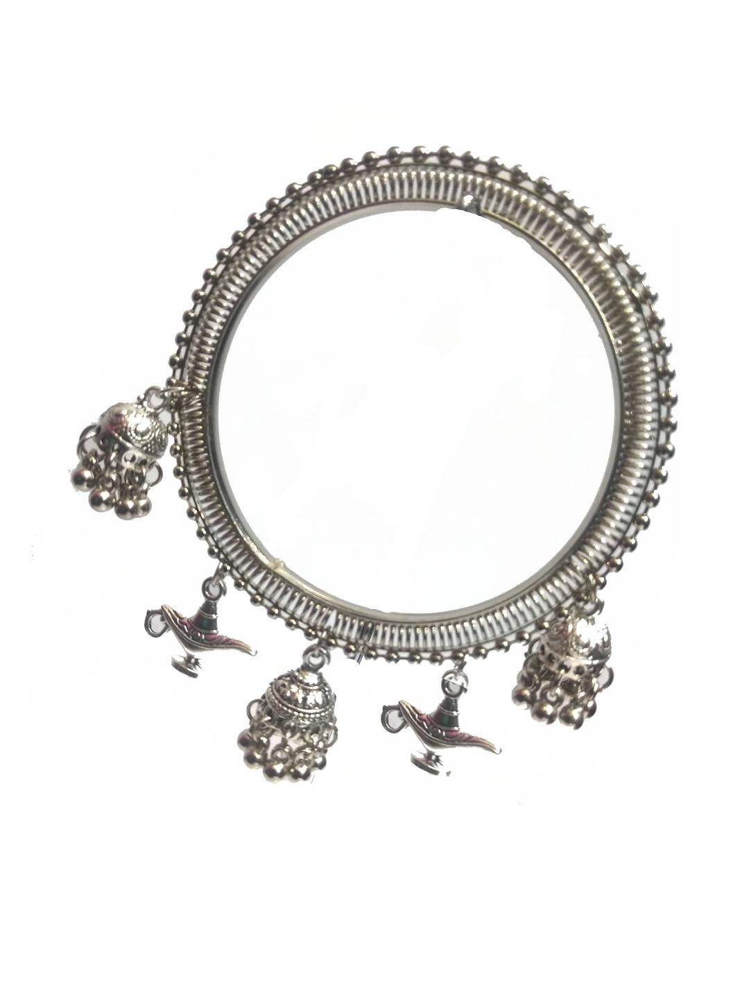 gurjari jewellers Women Silver Oxidised Artificial Beads Ethnic Bangle With Jumka Hangings