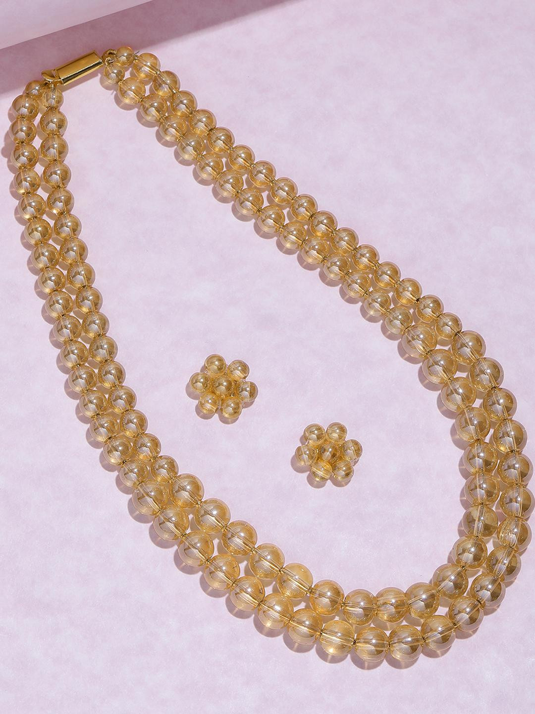 Anouk Women Gold Toned Cystal Beaded Double Layered Necklace With Earrings