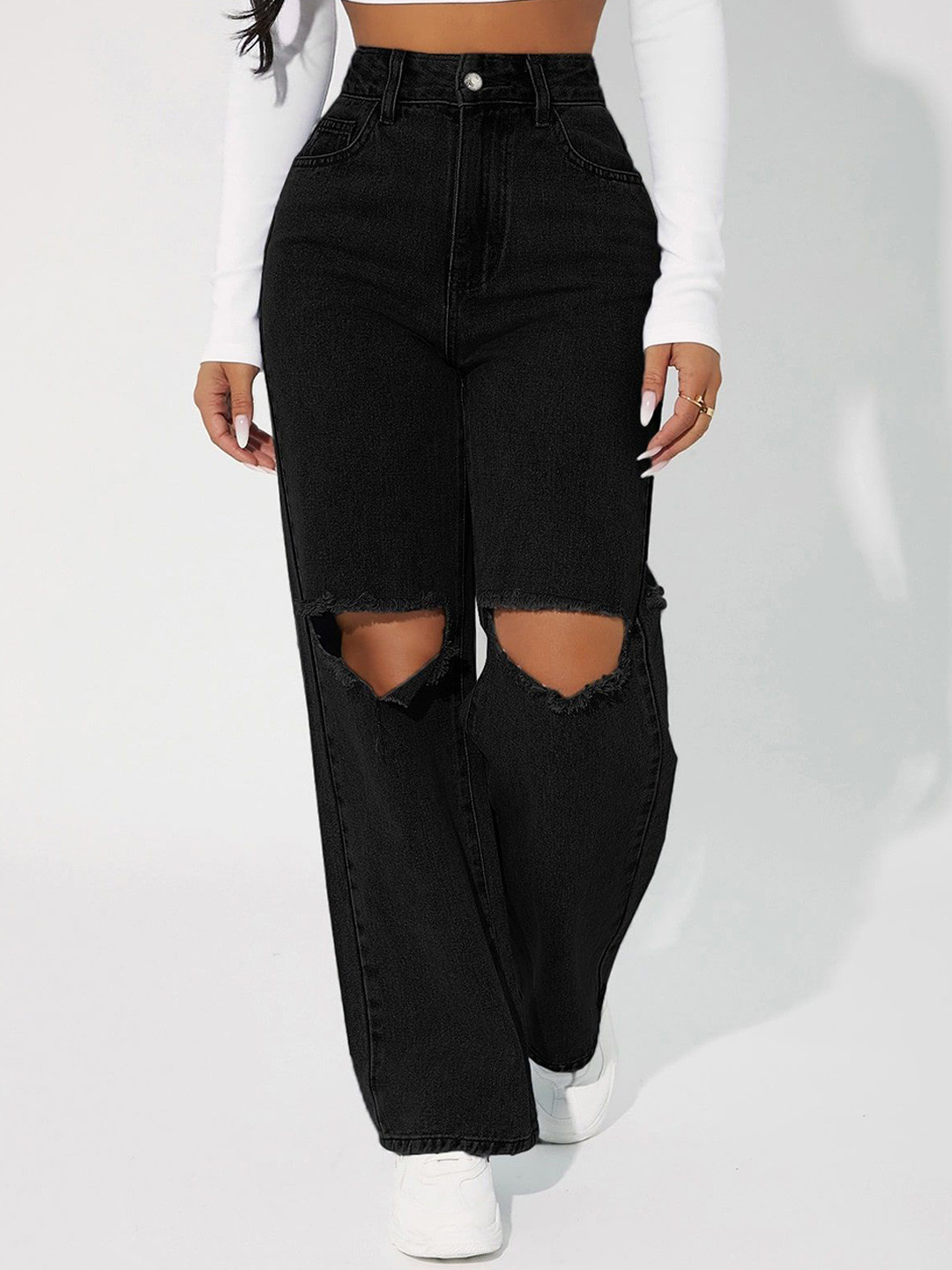 CORSICA Women Straight Fit Slash Knee High-Rise Jeans